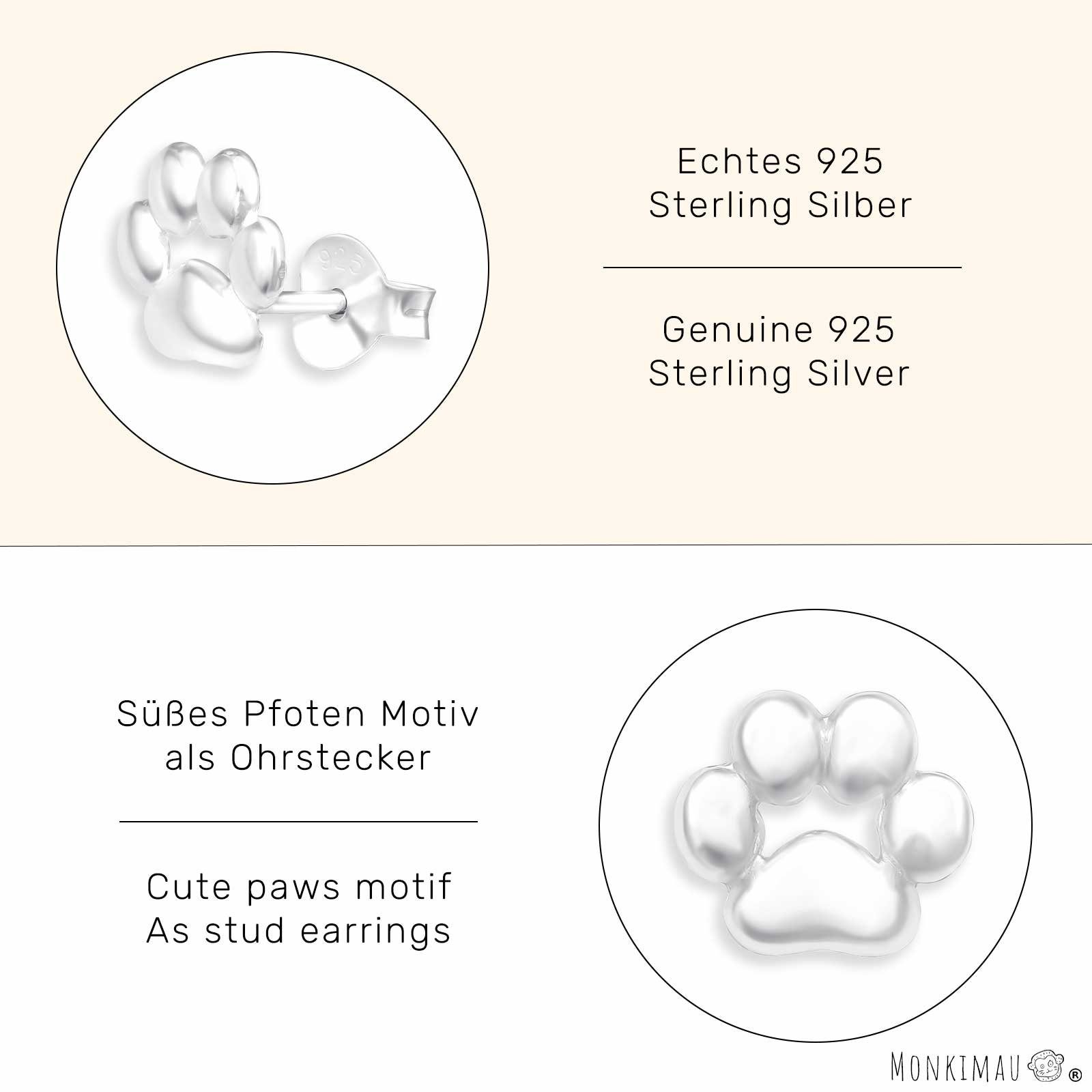 Monkimau Ohrring-Set Pfoten Ohrringe aus 925 Silber, Hypoallergen