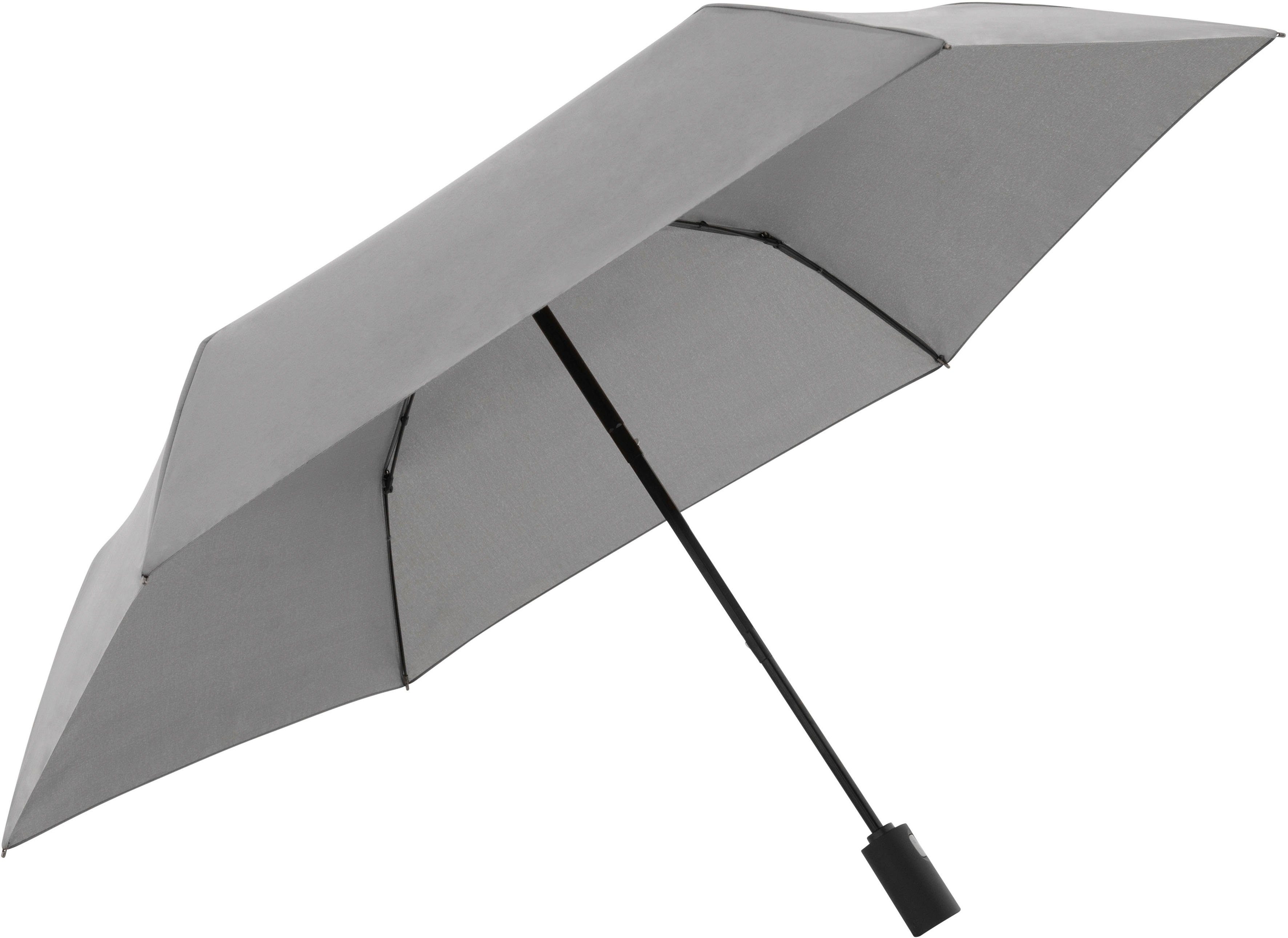doppler® Taschenregenschirm schließt sich Knopfdruck einem nur uni, Mit close Schirmdach Smart das grey