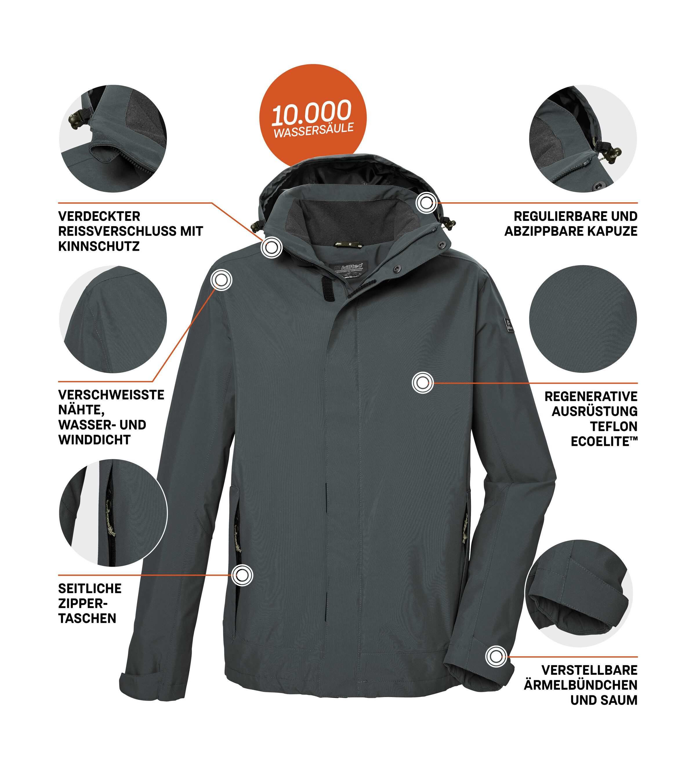 Killtec Funktionsjacke KOS 87 MN JCKT Wasser- und winddicht, atmungsaktiv, abnehmbare Kapuze – Bild 5 von 5