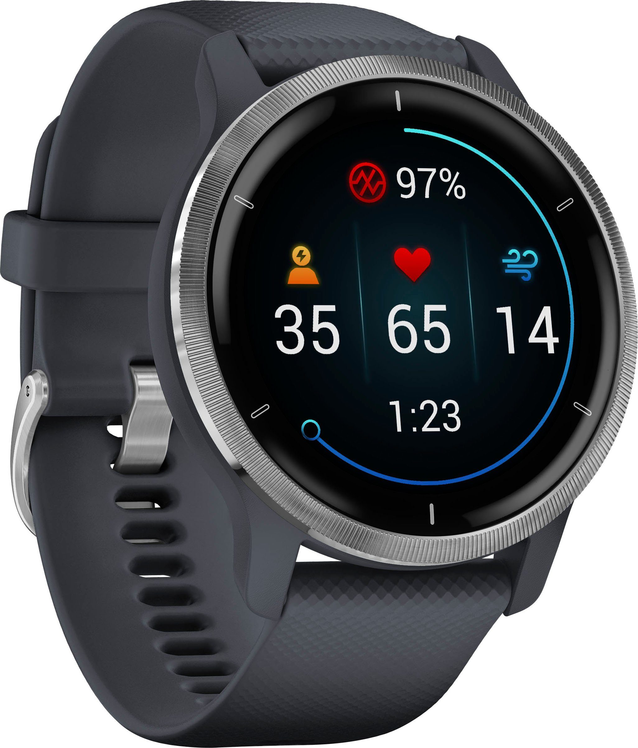 Garmin Venu 2 Smartwatch (3,3 cm/1,3 Zoll), 25 vorinstallierten Sport-Apps grau | grau | Smartwatches