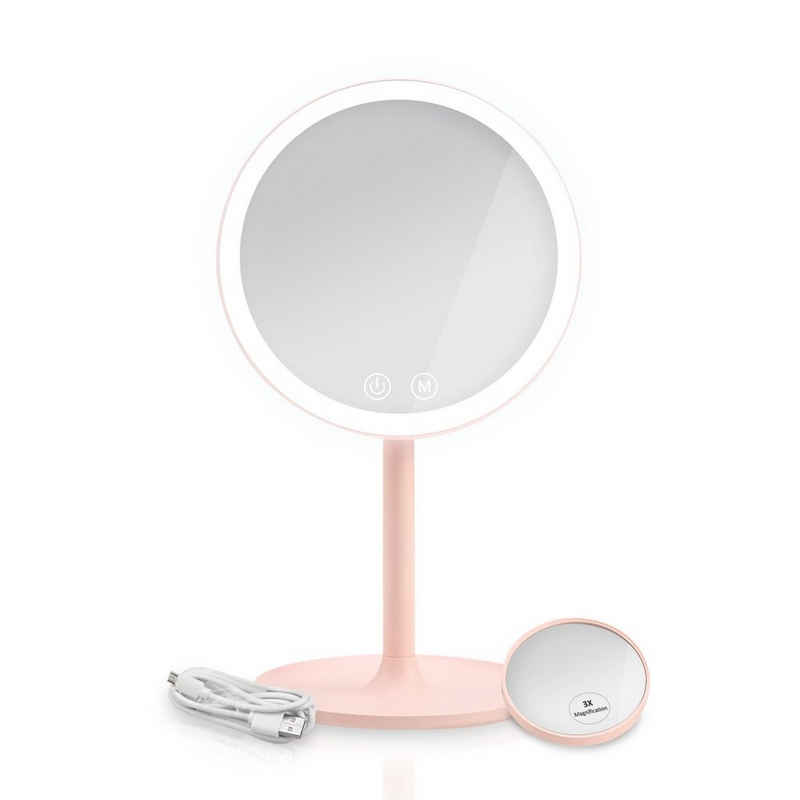 EMKE Kosmetikspiegel EMKE Kosmetikspiegel mit beleuchtung LED Schminkspiegel, Touch-schalter, 3 Lichtfarben dimmbar, abnehmbar 3x Lupe, 90° Drehbar