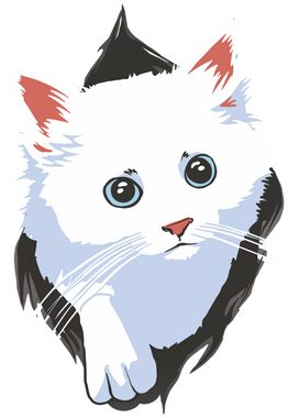 MyDesign24 Print-Shirt bedrucktes Mädchen Katzen T-Shirt - weiße Katze aus dem Shirt Baumwollshirt mit Aufdruck, schwarz, rot, weiß, rosa, i113
