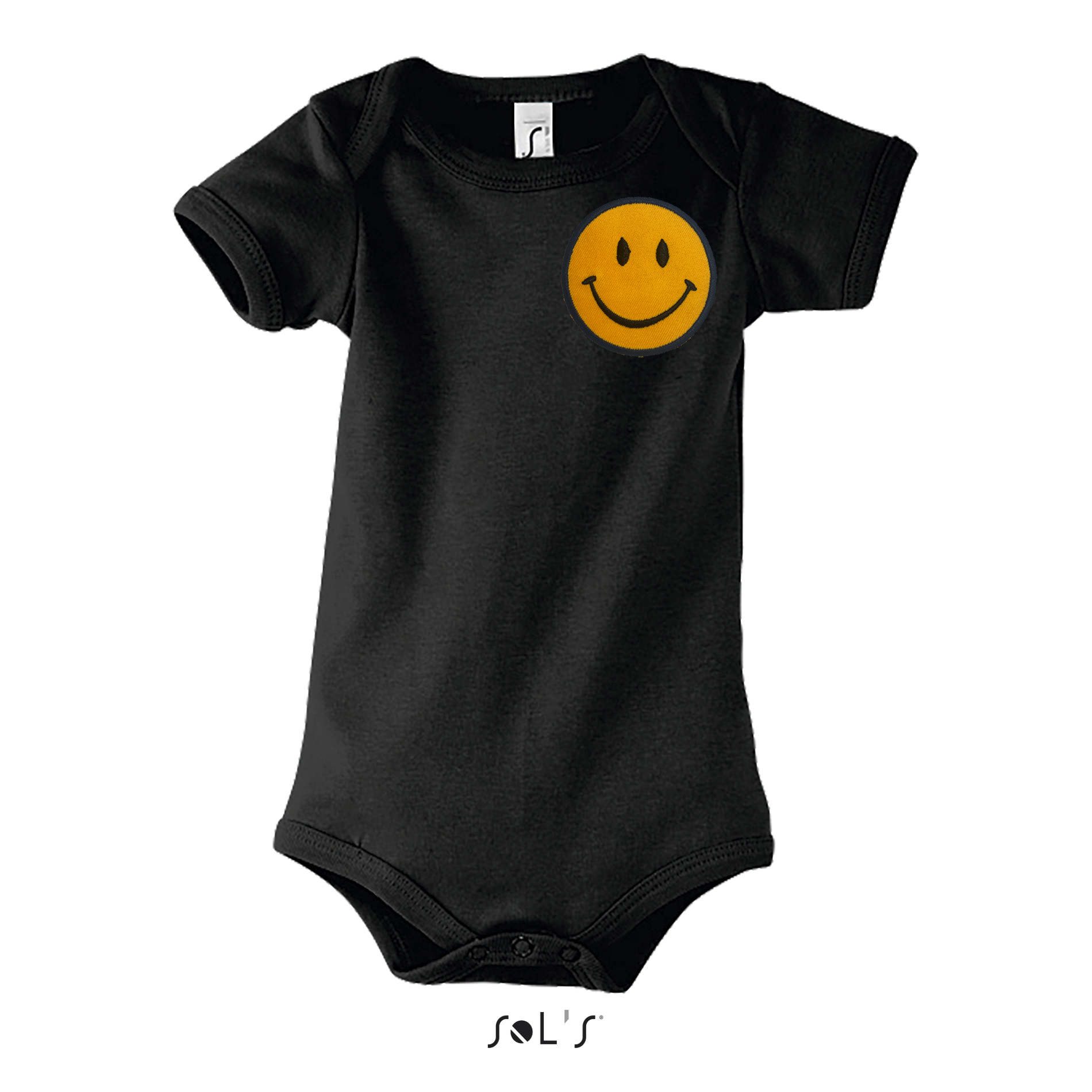 Strampler Retro Smiley Patch Baby Body Baumwolle Kurzarm Einteiler Unisex