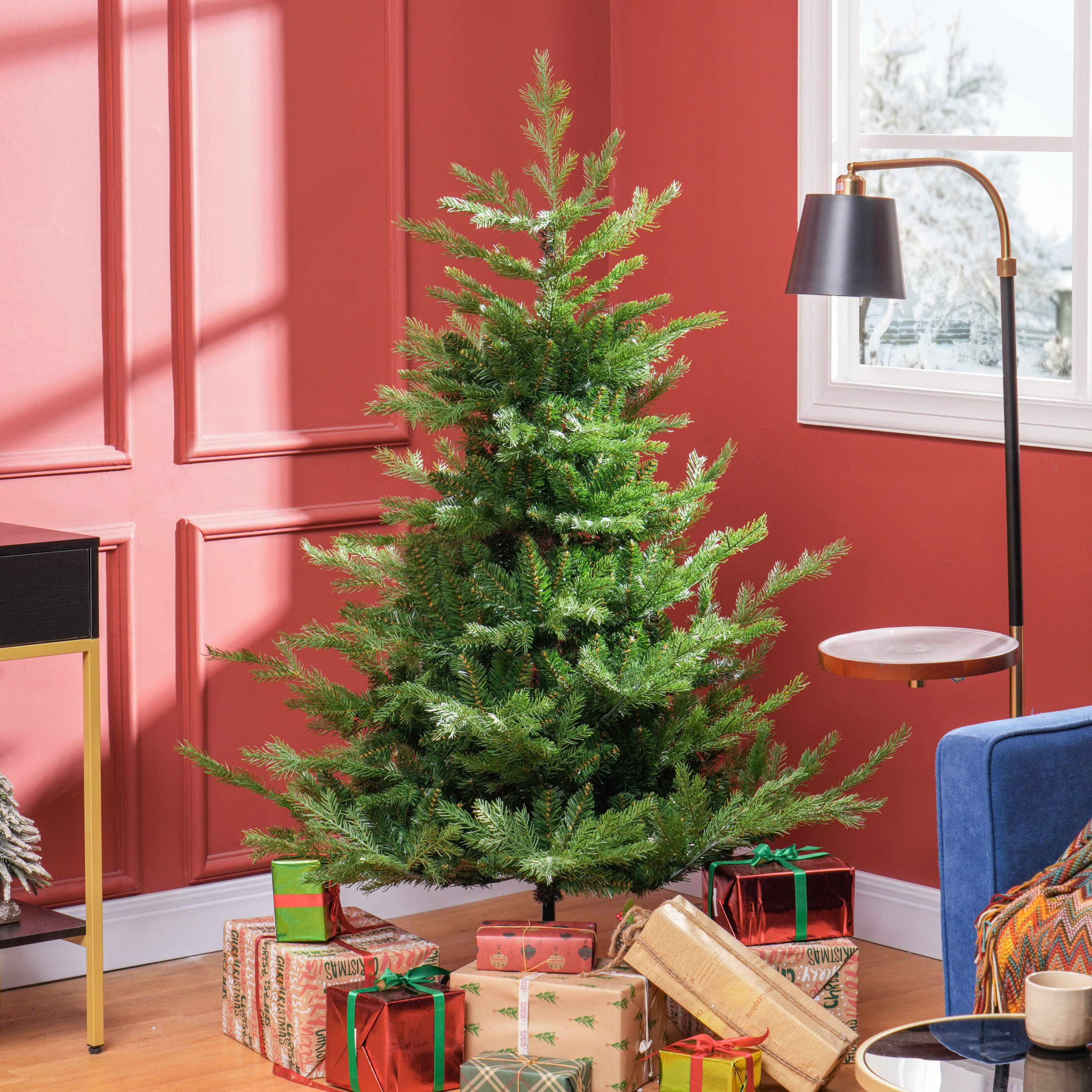 HOMCOM Künstlicher Weihnachtsbaum mit 1290 Astspitzen,für Weihnachtsfest, mit Ständer, klappbar, Tanne, indoor, grün