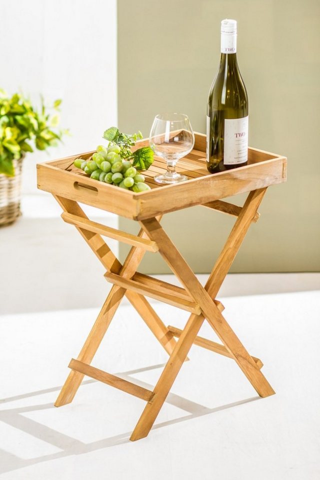 GartenHero Beistelltisch Tablettständer Teak klappbar Holz Tabletttisch Beistelltisch Tisch, Dielentisch