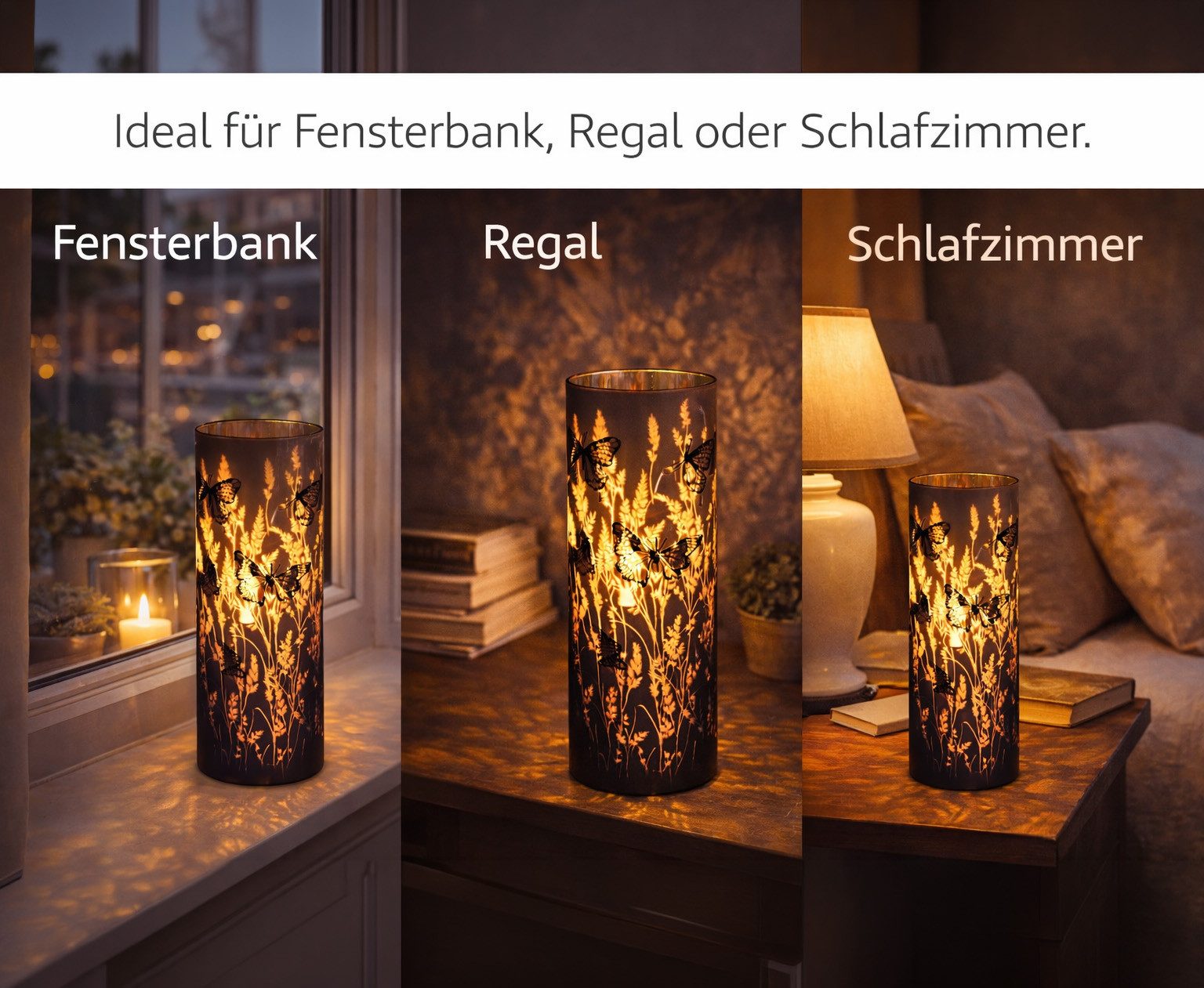 formano LED Dekolicht LED Deko Licht Zylinder Schmetterling mit Timer 6h/18h Ambientelicht, LED fest integriert – Bild 5 von 5