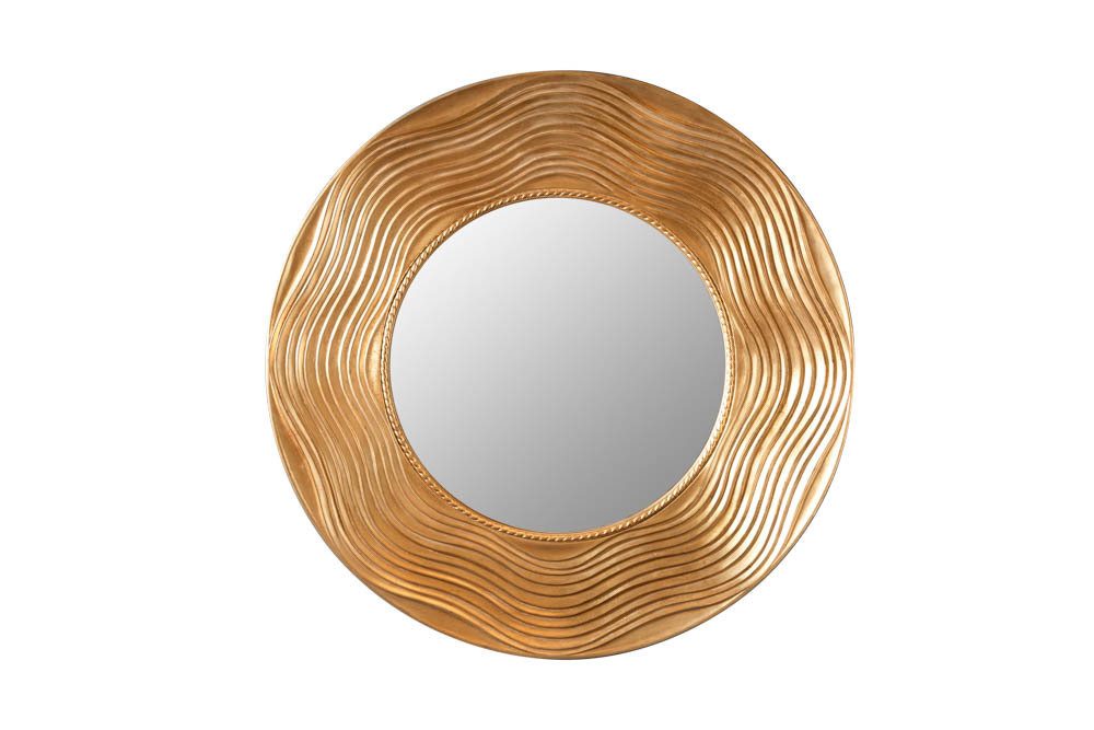 riess-ambiente Wandspiegel CIRCLE 100cm gold - Paulownia-Holz, verzierter Rahmen, lackiert, rund, Dekospiegel aus Massivholz - ideal für Wohn- & Schlafzimmer oder Flur