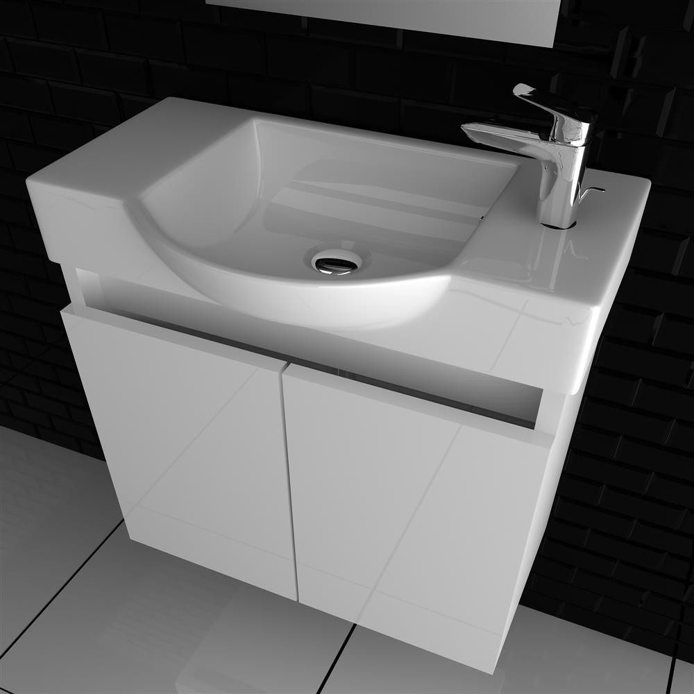 Alpenberger Waschtisch Waschtisch mit Unterschrank Weiss, Soft-Close 55cm Stauraum Gäste-WC (Waschbecken mit Unterschrank für Gäste WC, 2-St., Gäste WC Waschtis – Bild 3 von 5