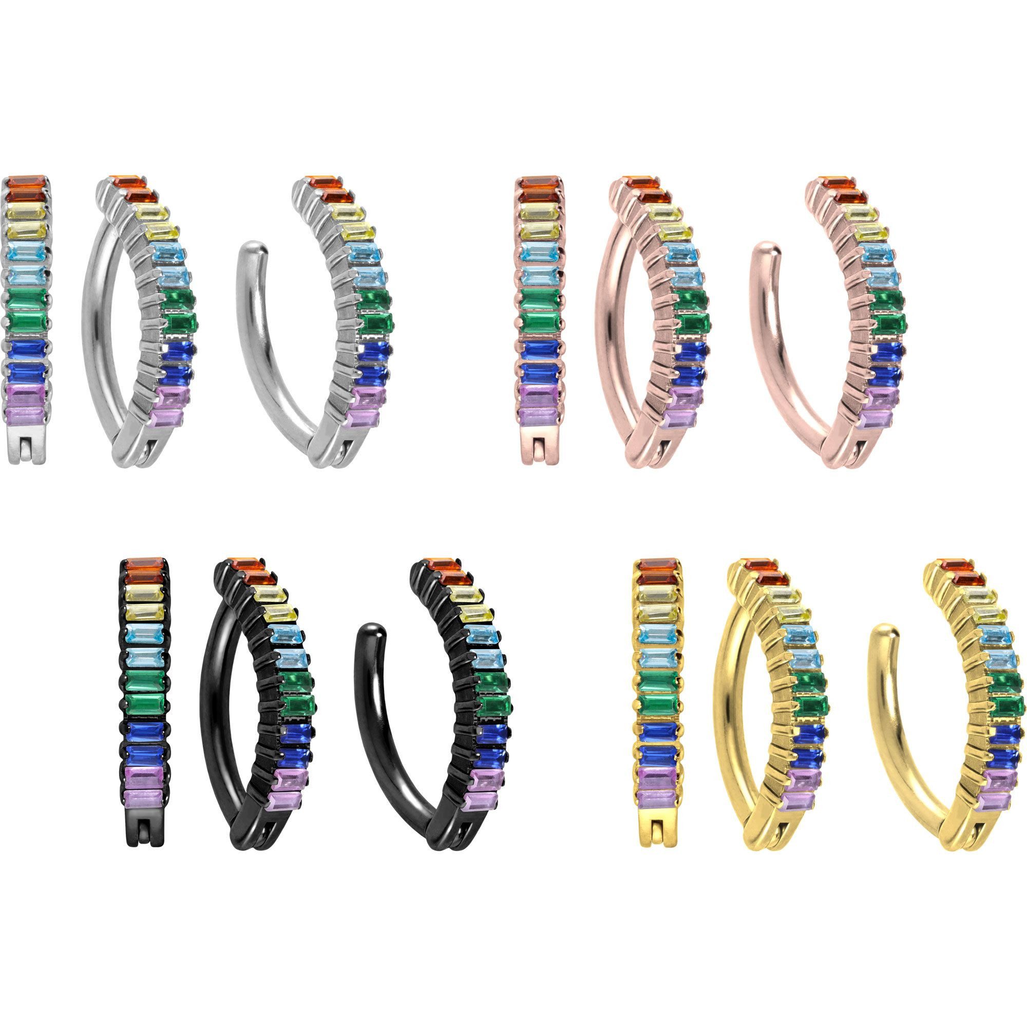 PIERCINGLINE Bauchnabelpiercing Titan Bauchnabelclicker BOGEN + EINGEFASSTE BUNTE KRISTALLRECHTECKE (Clicker, 1-tlg)