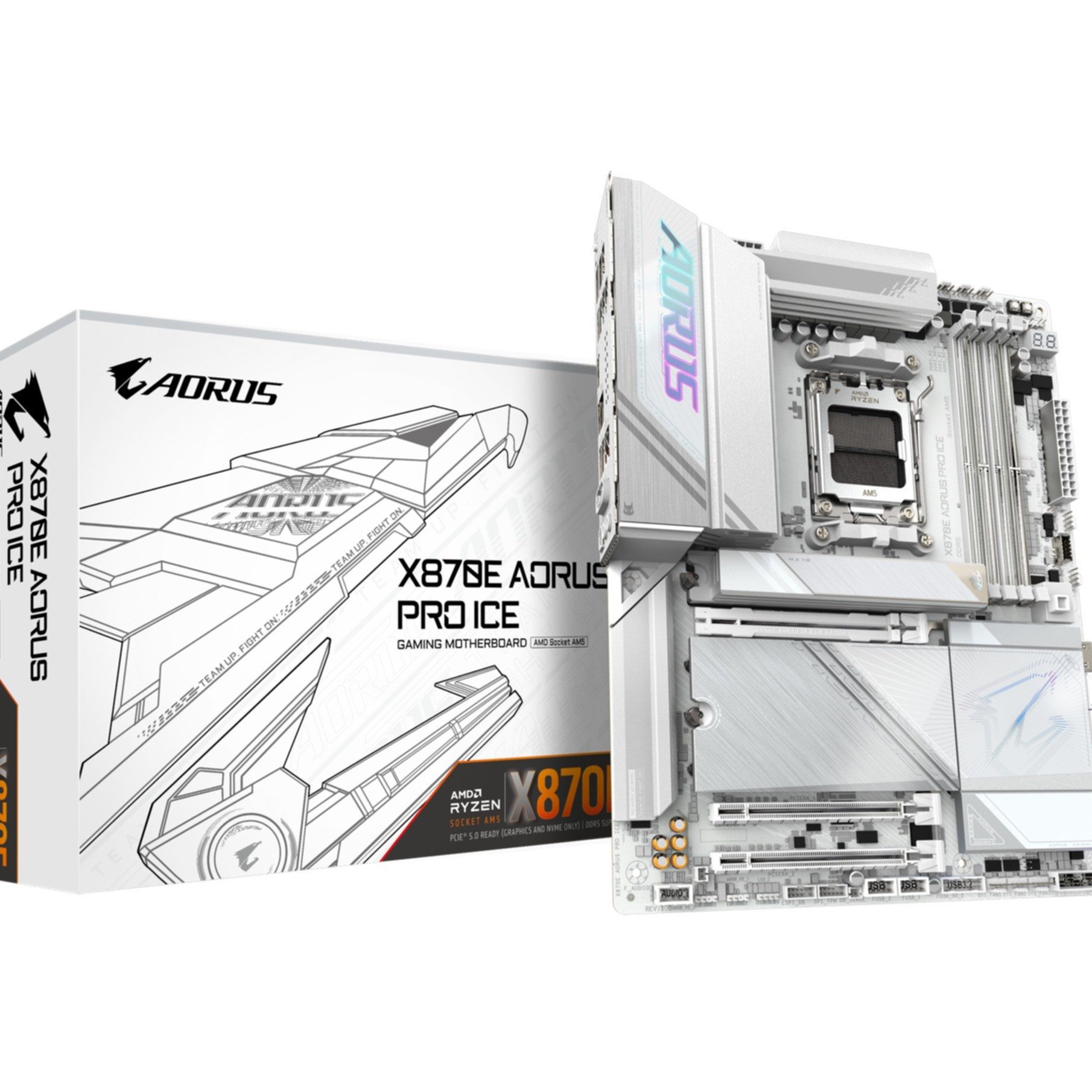 Gigabyte X870E AORUS PRO ICE Motherboard - Unterstützt AMD Ryzen 9000 CPUs, 16+ Mainboard