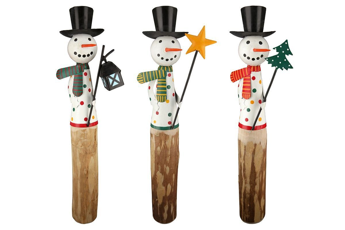 GILDE Dekoobjekt Set farbenfrohes Winterwunder! - 3er Holzschneemann XL 'Egon' Ein