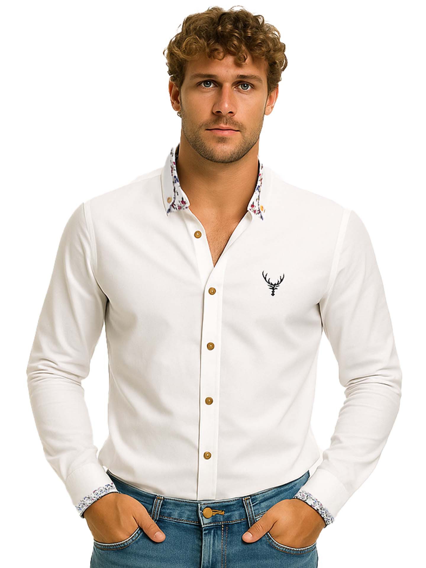 Trachtenhemd Trachtenhemd SLIM FIT Herren Wiesn-Hemd Herrenhemd Langarm Weiß