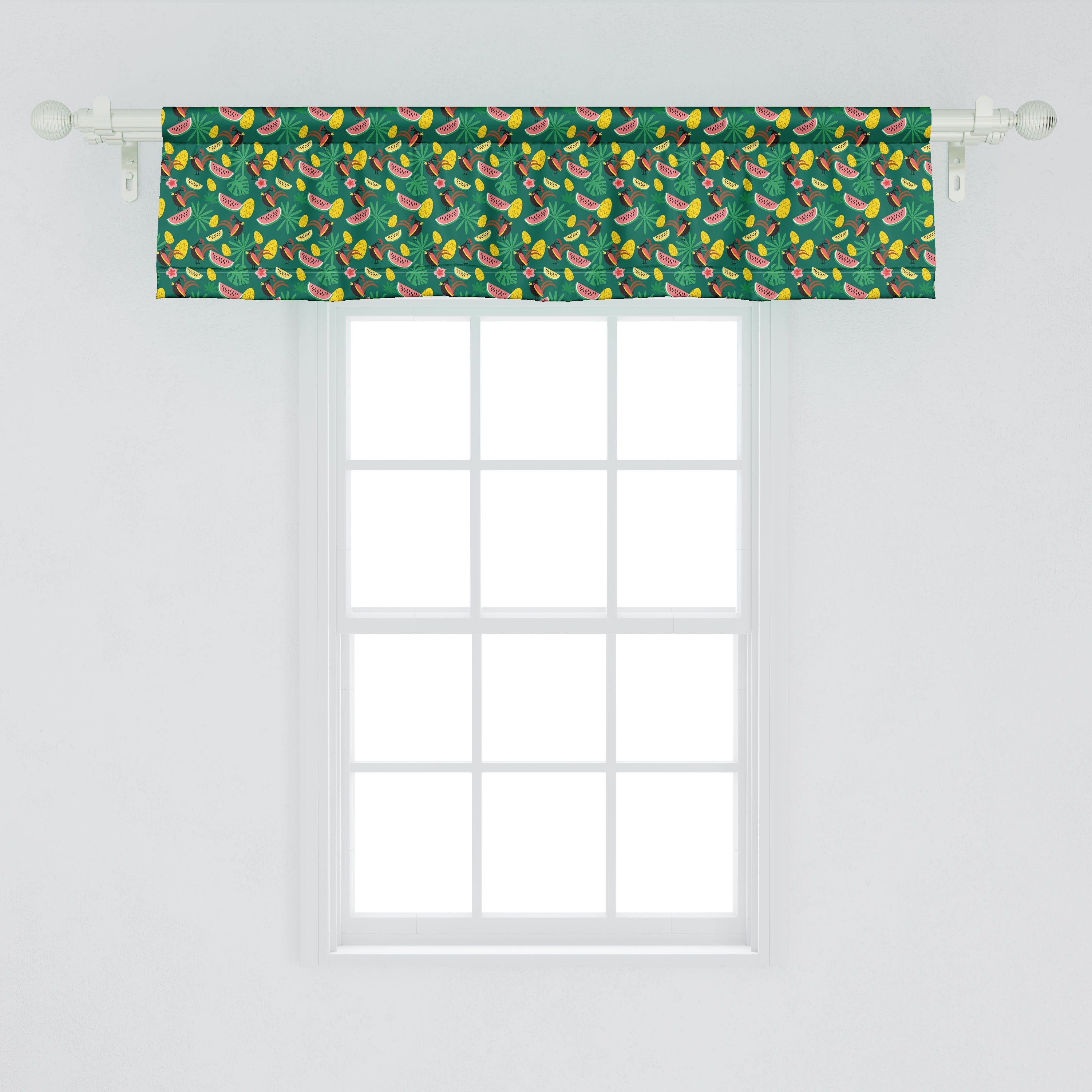 Scheibengardine Vorhang Volant für Stangentasche, mit Schlafzimmer Microfaser, Küche Vogel Dekor Crested Tropisch Wassermelone Abakuhaus