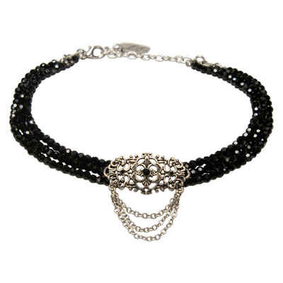 Alpenflüstern Collier Trachten-Perlen-Kropfkette Thea (schwarz), - nostalgische Trachtenkette, eleganter Damen-Trachtenschmuck, Dirndlkette