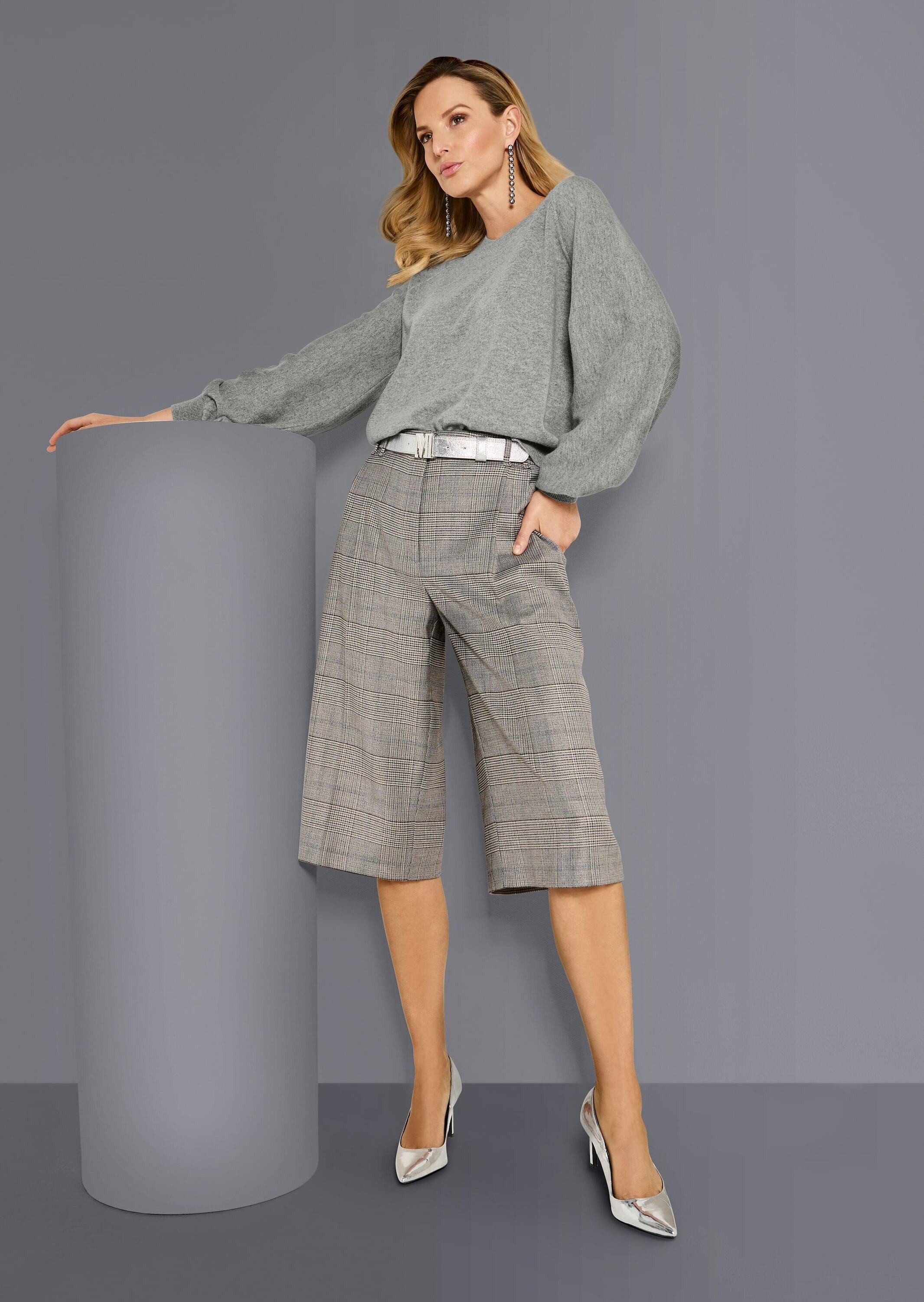 MADELEINE Shorts Glencheck-Bermuda mit hohem Bund Stoffhose im Glencheck-Muster mit breitem Bund, mit Gürtelschlaufen