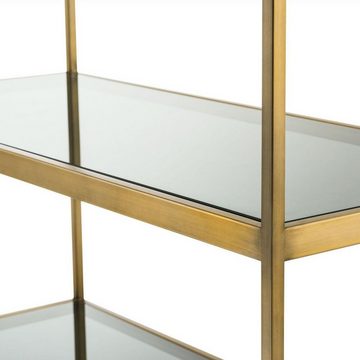 Casa Padrino Stauraumschrank Luxus Regalschrank Messing / Grau 95 x 40 x H. 225 cm - Edelstahl Schrank mit 5 Glasregalen - Büromöbel - Wohnzimmermöbel