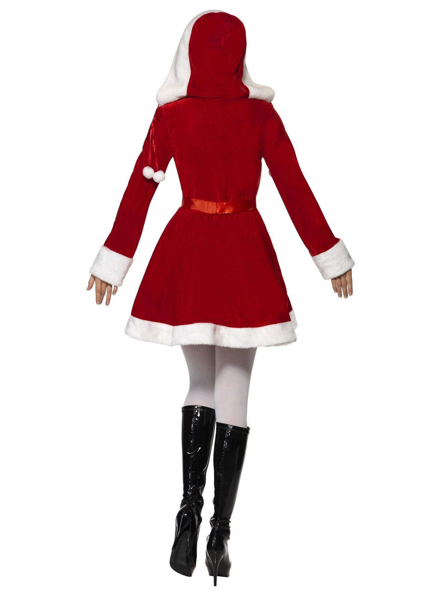 Smiffys Kostüm Weihnachtsfrau Kostüm Kleid Faschingskostüm Damen, Weihnachtliches Kapuzenkleid mit Mistel-Applikationen