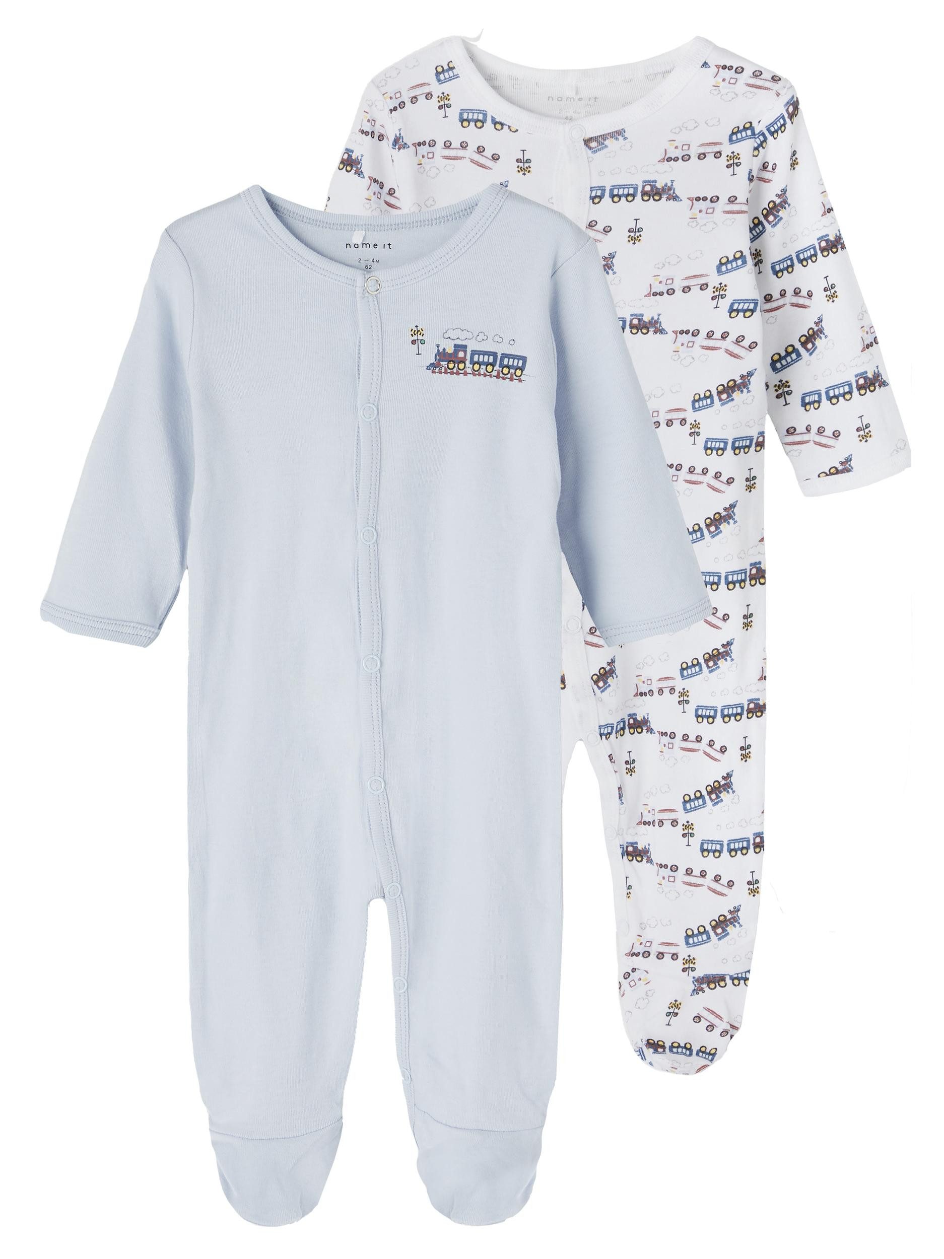 Strampler 2er Pack Jungen Schlafstrampler mit Zug Motiv Heather-80