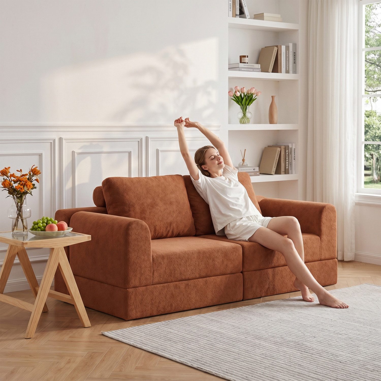 ANYSUN Loungesofa Klappbares Schlafsofa,Sofa Sofas Wohnzimmer,klappbares Gästesofa, 2 Sitzer Sofa Flanellbezug,mit Schlaffunktion, tragbare Schlafsofa geeignet für Wohnzimmer, Wintergärten,Apartments