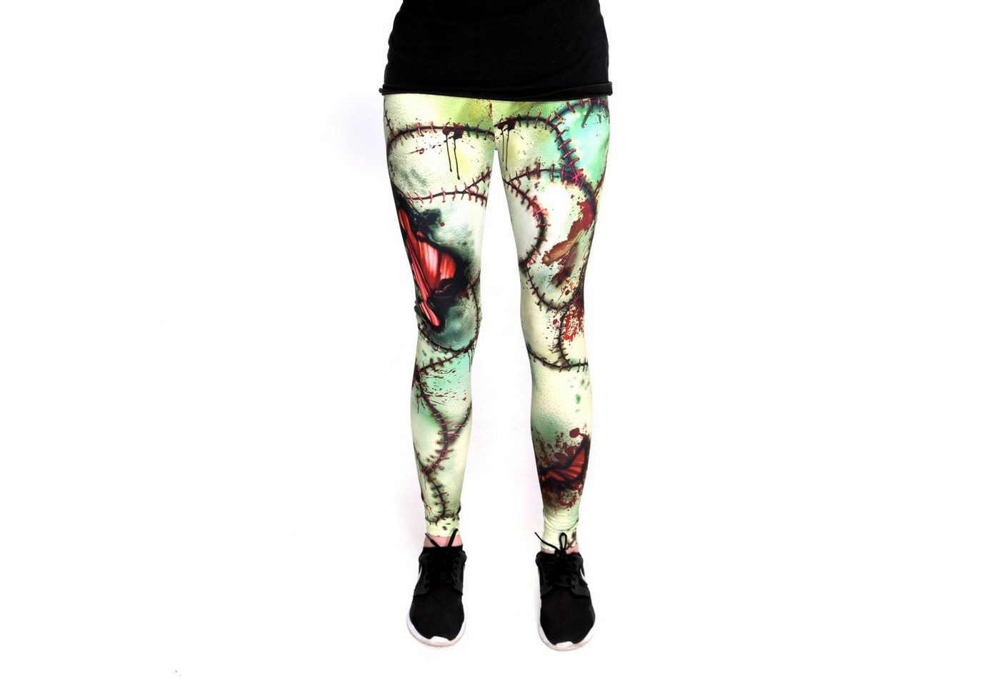 cosey Leggings Halloween-Line Damen Leggings XS-S M-L Stretch Halloween Kostüm (atmungsaktiv • schnelltrocknend • blickdicht • figurbetonte Passform, Zombie) XS-S