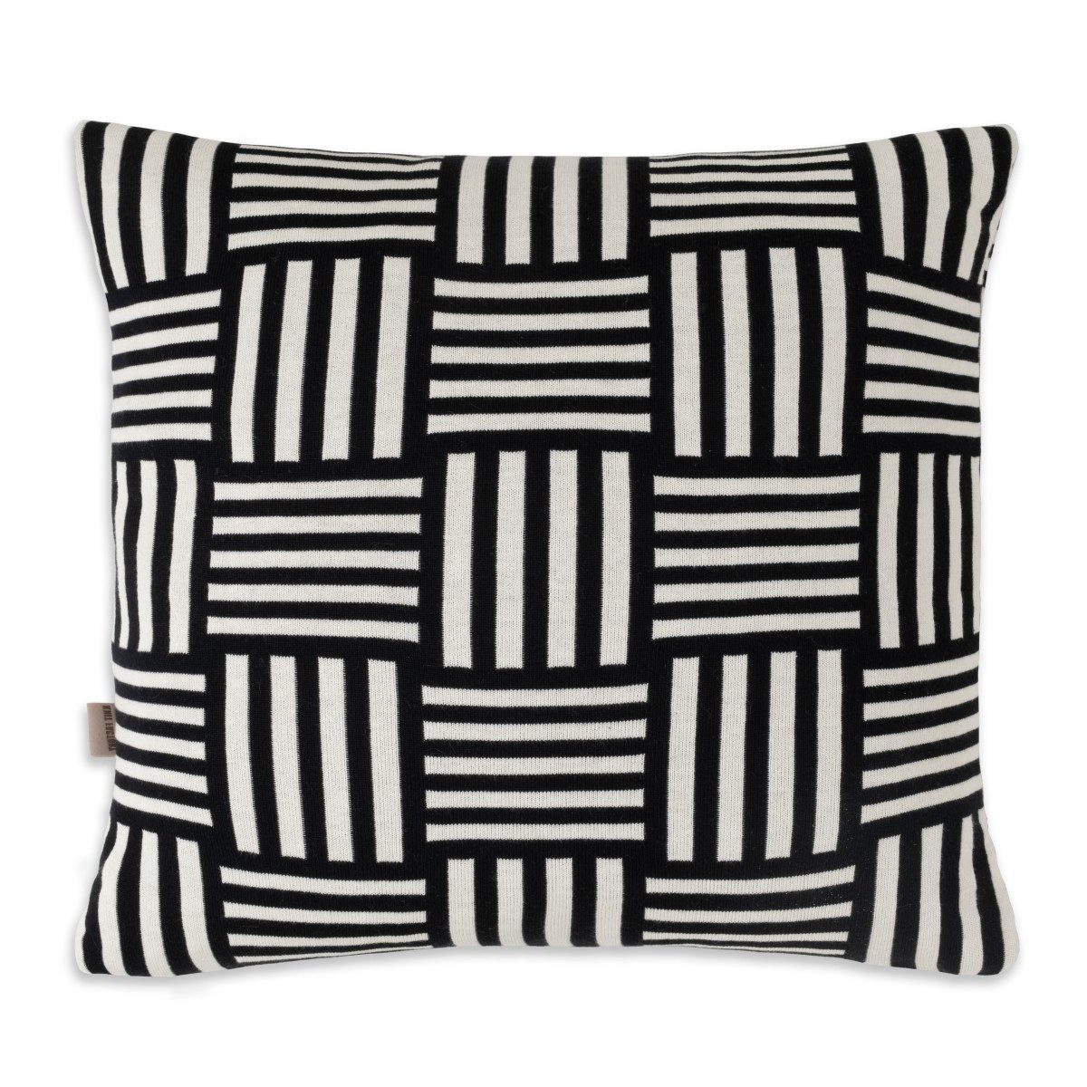 Knit Factory Dekokissen Dash Kissen Ecru Schwarz 50x50 cm Kariert, deko kissen wohnzimmer sofa wärme winter herbst Strick sale modern