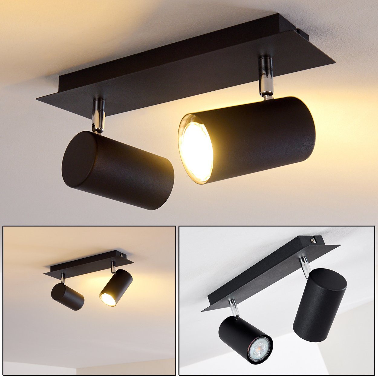 hofstein Deckenleuchte »Godo« moderne Deckenlampe aus Metall in Schwarz/Chrom, ohne Leuchtmittel, Leuchte mit verstellbaren Strahlern, 2xGU10