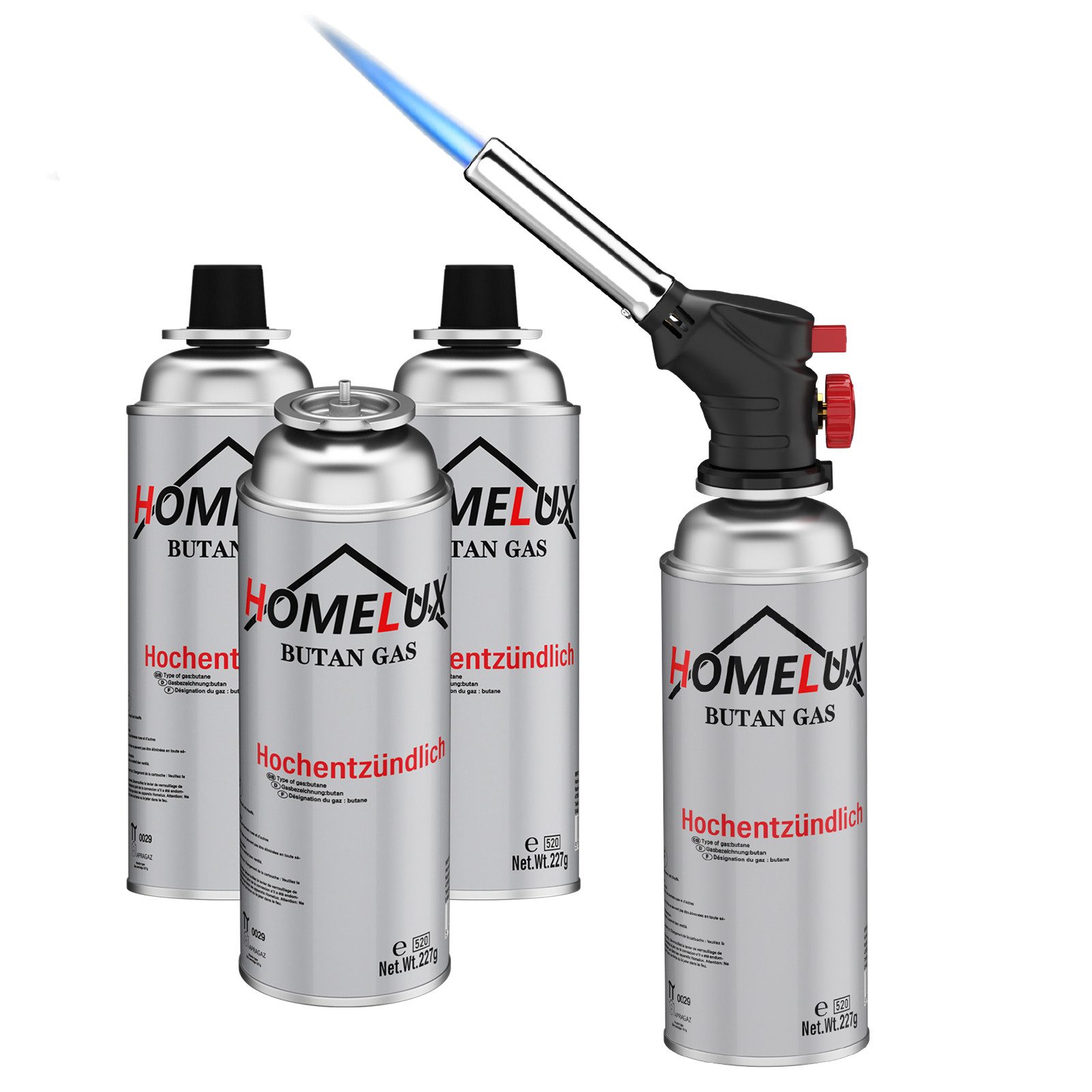 HOMELUX Flambierbrenner Gasbrenner, Küchenbrenner, Bunsenbrenner 1300°C Temperatur, (Brenner für BBQ, Kochen, Camping, Löten, 5-tlg), Stufenlose Flammenregulierung bis zu 1300℃