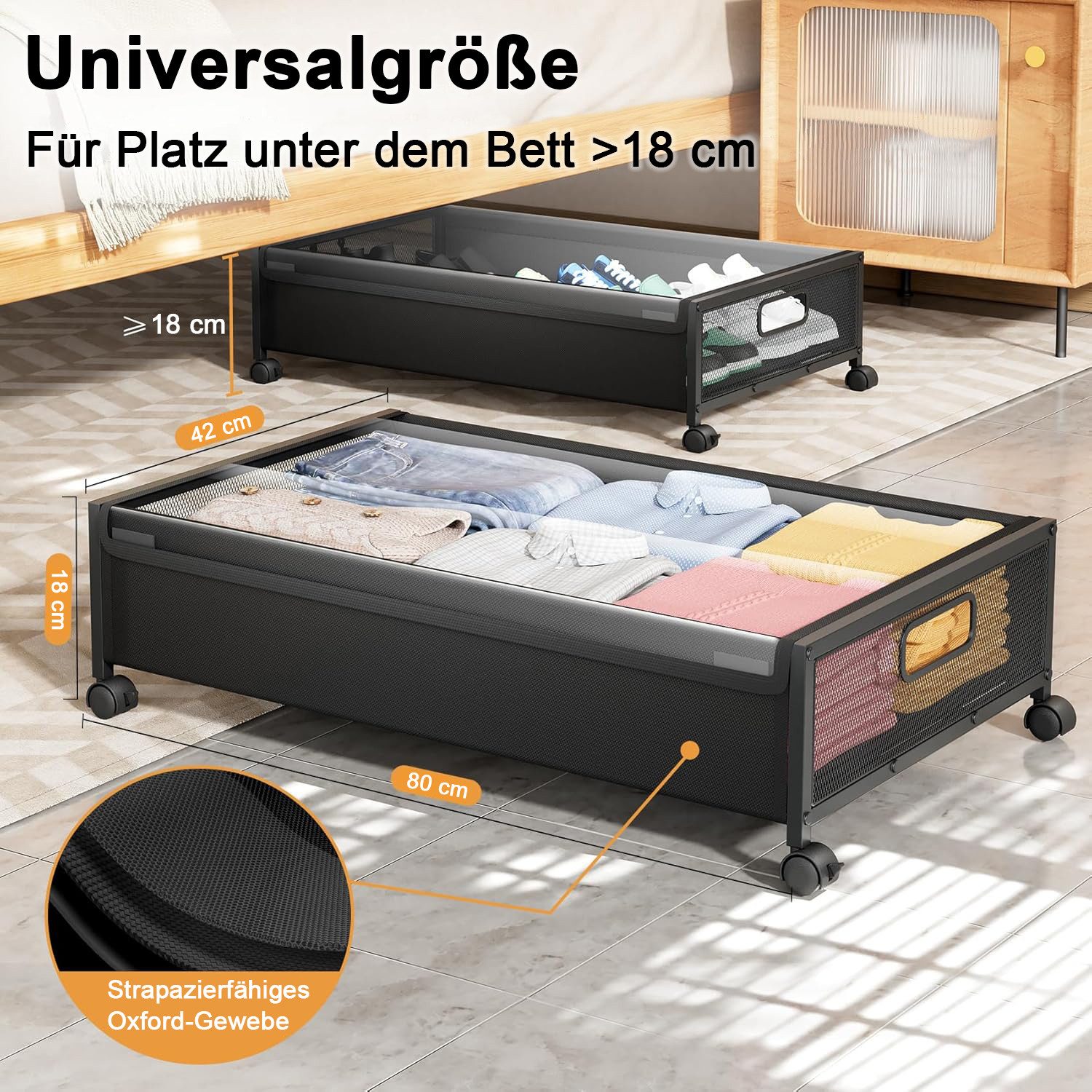Refined Living Unterbettkommode 2 Stück Unterbettkommode mit Rollen, deckel Unterbett Aufbewahrungsbox (Unterbett Aufbewahrung Unterbett-Aufbewahrungsbehälter große Kapazität, 2 St., Kleideraufbewahrung & Organisation Bettkasten Aufbewahrung Storage Box), Aufbewahrungskiste für Schlafzimmer Kleidung, Schuhe Spielzeug, Decken