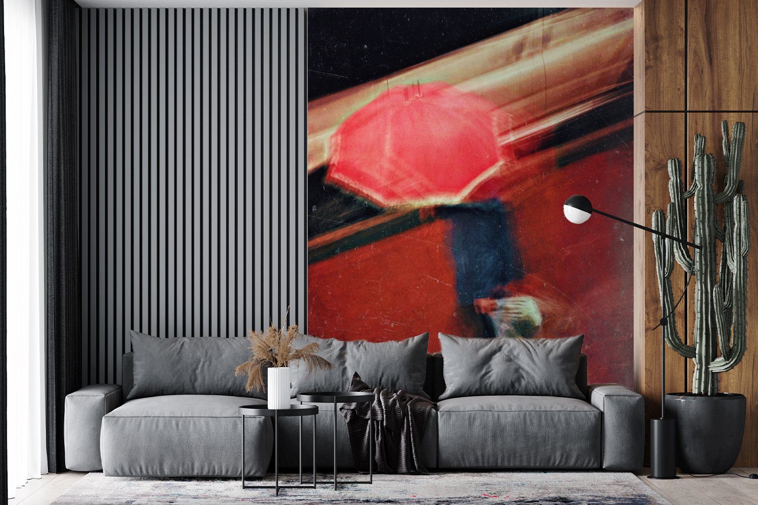 MuchoWow Fototapete Mann - Regenschirm für Rot Montagefertig Wandtapete Wohnzimmer, St), (4 Matt, Farben, Tapete Vinyl bedruckt, - 