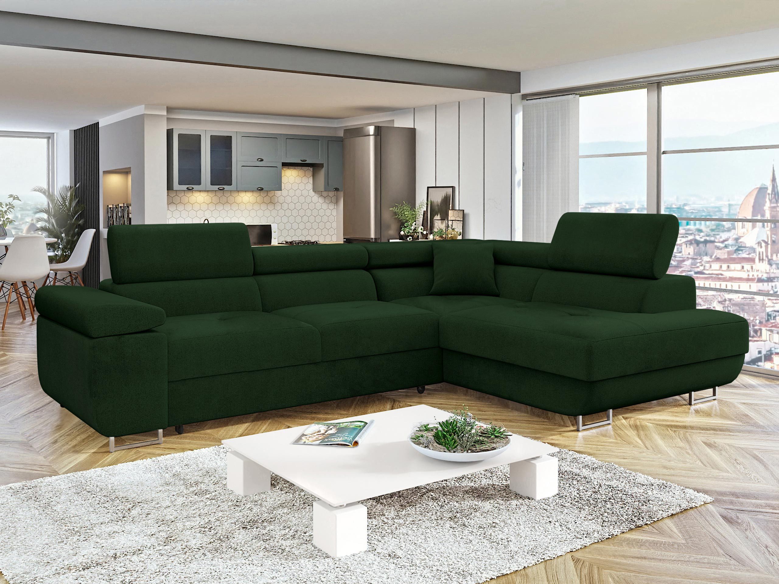 MIRJAN24 Ecksofa Torezio, mit Bettkasten und Schlaffunktion, Einstellbare Kopfstützen, 274x203x70-90 cm
