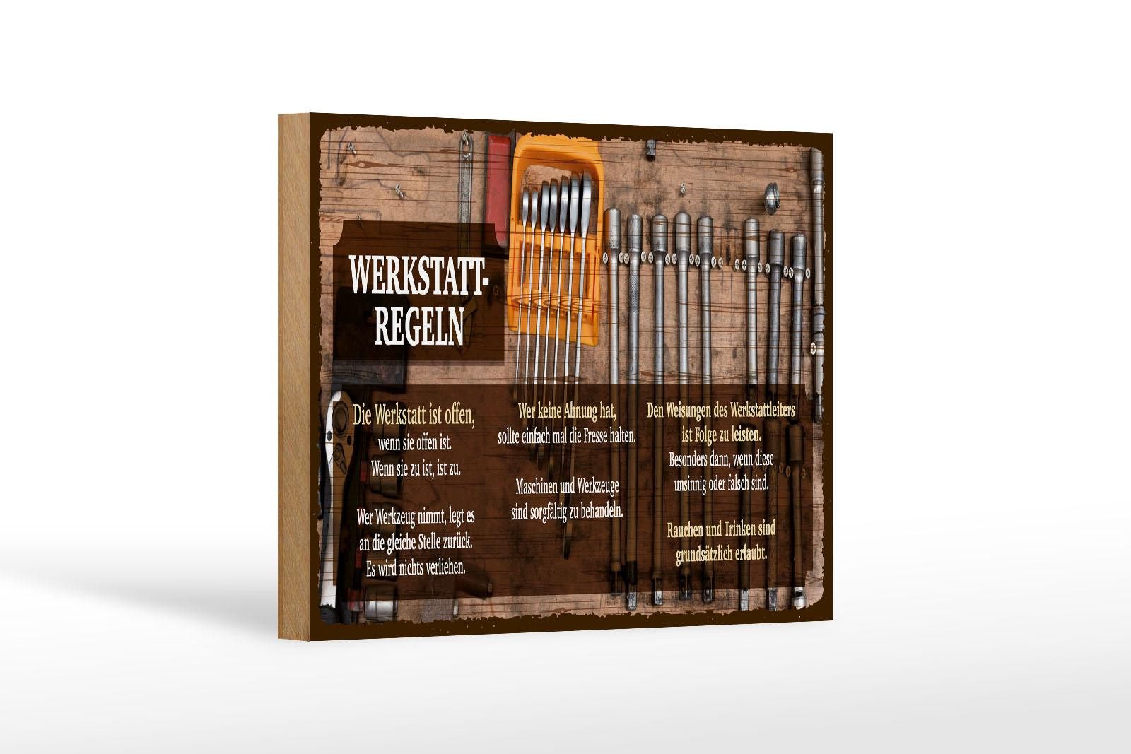 Femer GmbH Holzbild Spruch 12x18 cm Werkstatt Regeln Rauchen erlaubt, (1 St), Glatte Holzfaserplatte (MDF), vorn beschichtet
