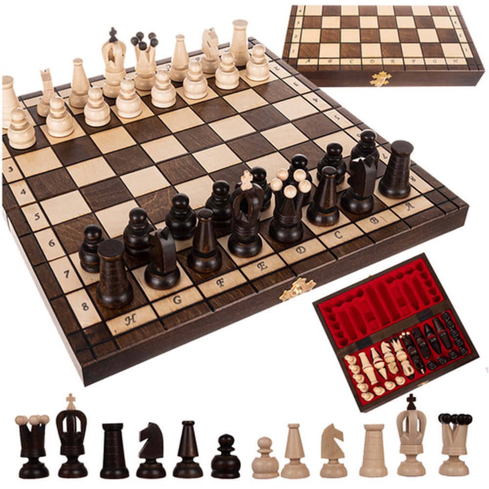 Ruhhy Игрыsammlung Brettspiel Schachspiel, Königliches Schach 26038, Klappbares Schachbrett mit Flockeinlagen