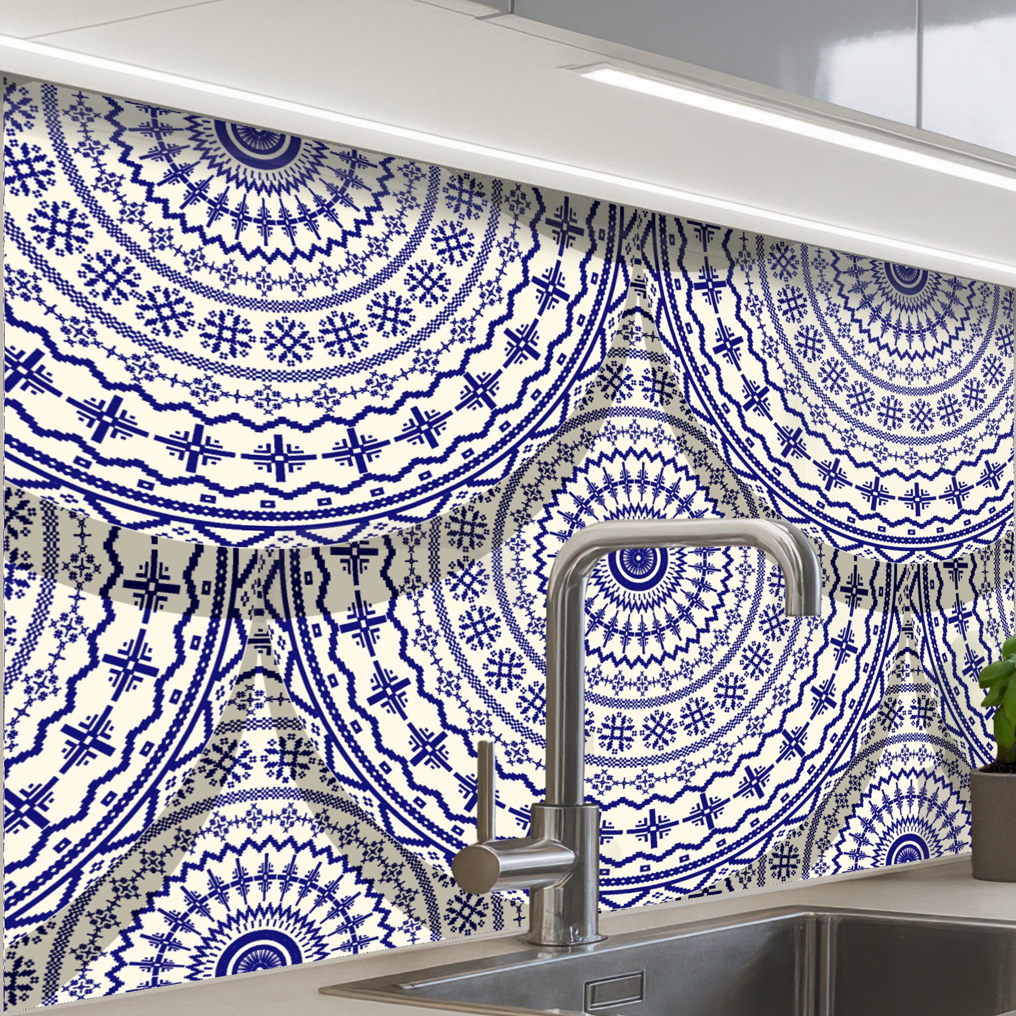KitchenYeah Küchenrückwand Muster selbstklebend (keine Folie) Design - Delfter Blau - Muster, (1-tlg), Spritzschutz, Küche, Rückwand, Küchenwand, Küchenfront, 30x20 cm