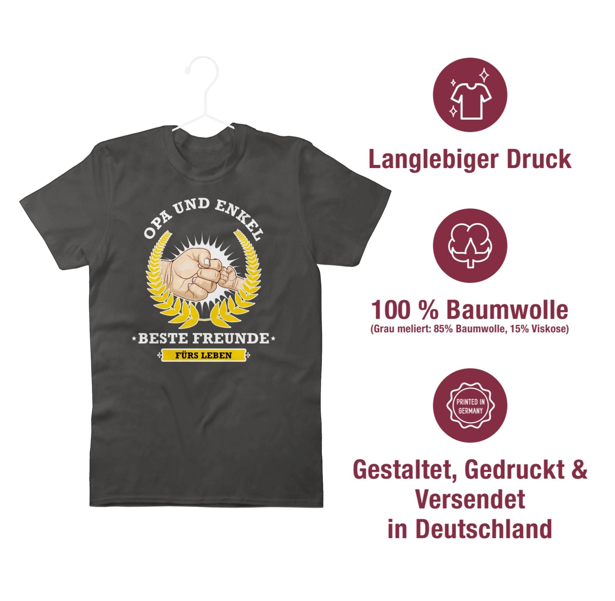 T-Shirt beste Leben Opa und - Shirtracer 3 Enkel Dunkelgrau Geschenke Opa Freunde fürs