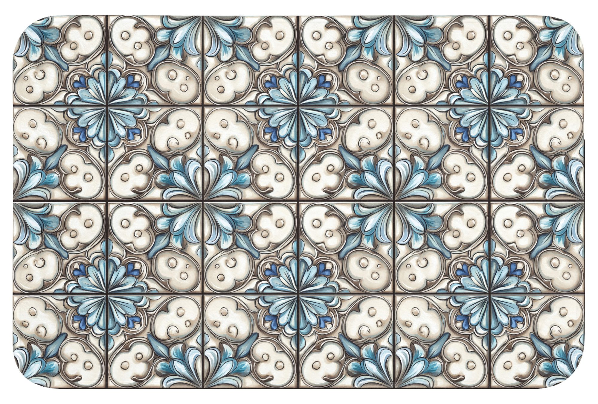 OnlyWow Badematte Barock - Fliese - Bunt, Höhe 10 mm, Polyester, Rechteckig, Badezimmerteppich, Badteppich, Rutschfest, Badvorleger, Waschbar