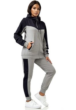 L.gonline Freizeitanzug Damen Trainingsanzug, Jogginganzug mit Kapuzenjacke, 0986 (Kapuzenjacke mit Reißverschluss, Hose, 2-tlg), Fitness Freizeit Casual