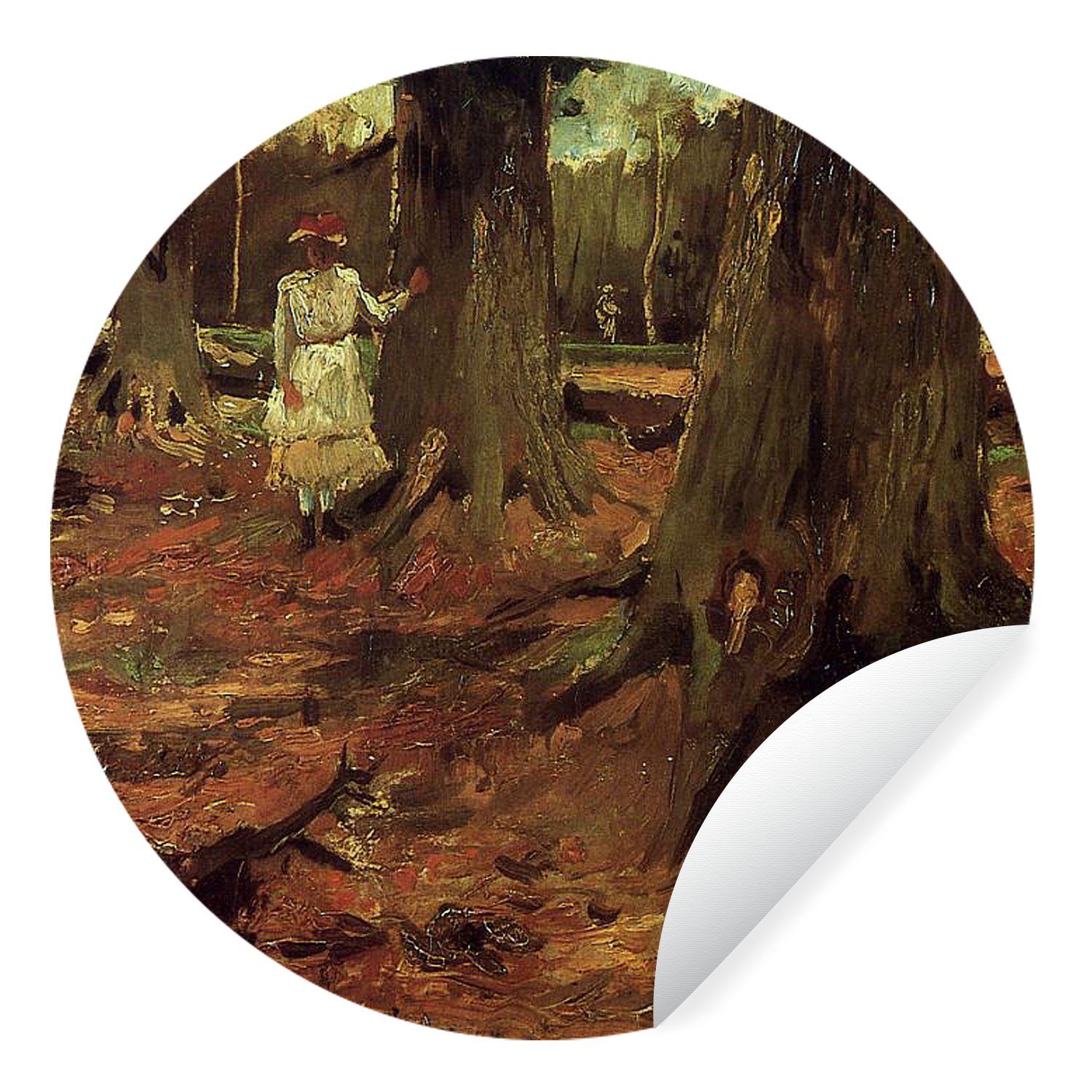 MuchoWow Wandsticker Mädchen im Wald - Gemälde von Vincent van Gogh (1 St), Tapetenkreis für Kinderzimmer, Tapetenaufkleber, Rund, Wohnzimmer | Wandtattoos