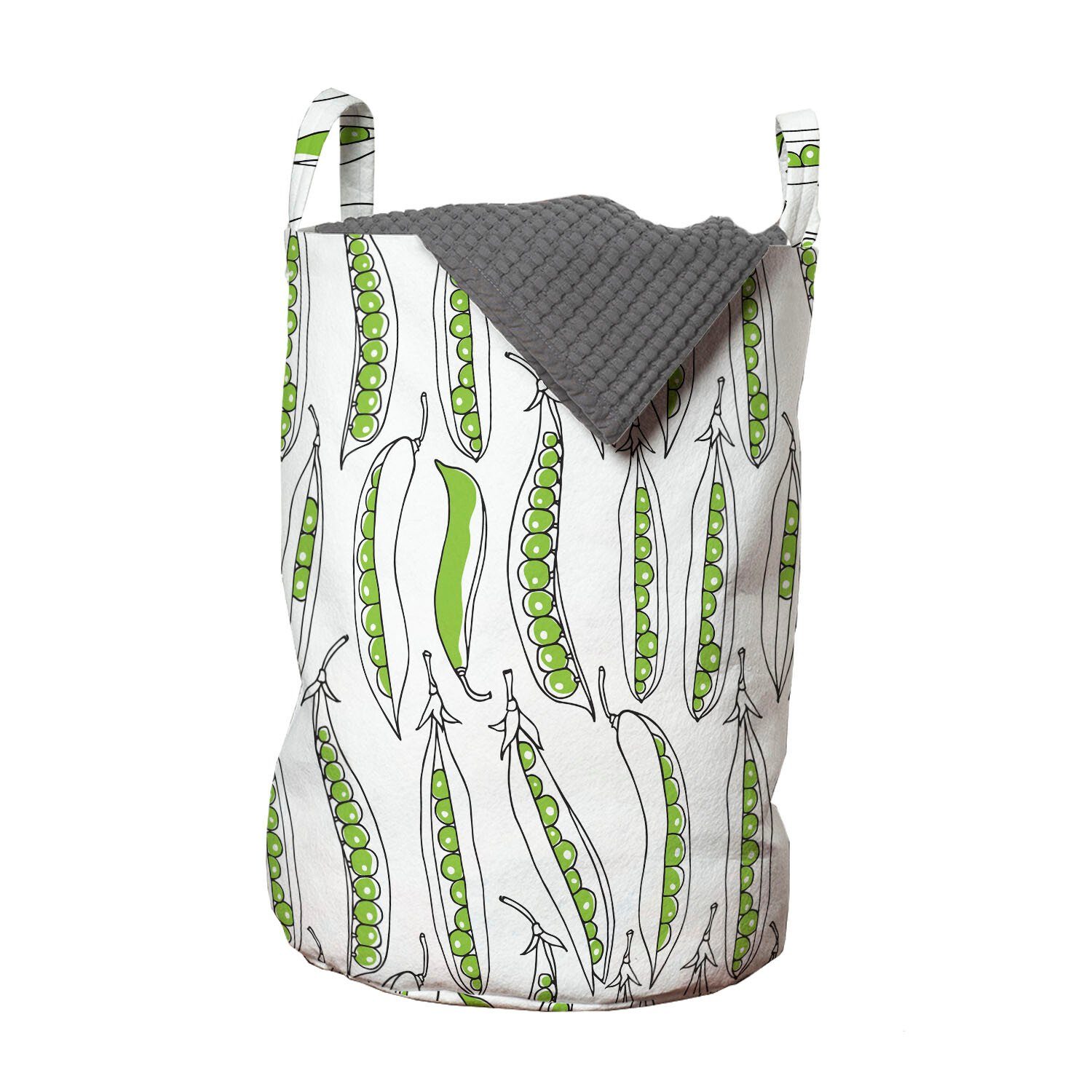 Abakuhaus Wäschesäckchen Wäschekorb mit Griffen Kordelzugverschluss für Waschsalons, Gemüse Grüne Erbsen Doodle Frische | Wäschesäcke