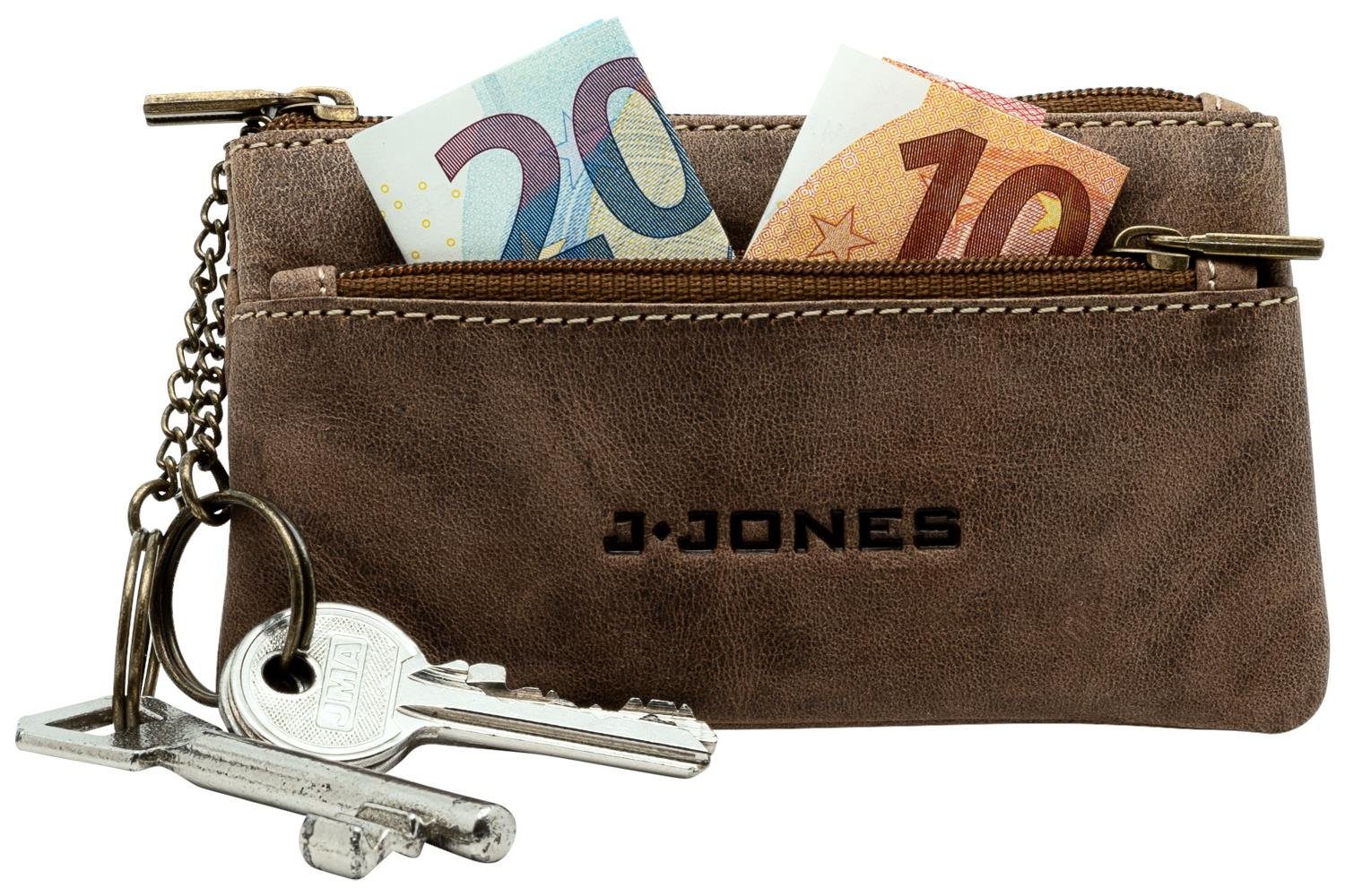 J.Jones Schlüsseltasche Leder Schlüsseletui, 12,8 x 7,5 cm, 2 Schlüsselringe