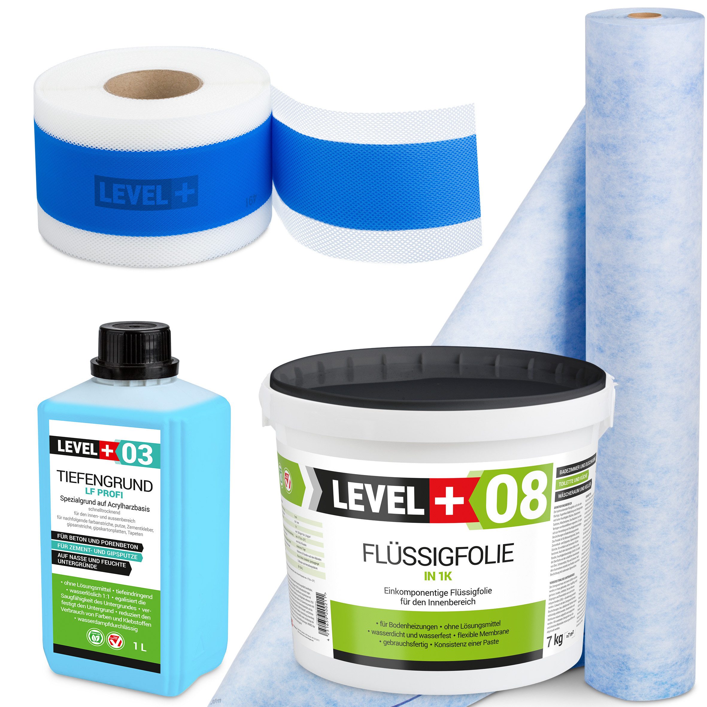 Level+ Dichtstoff Dichtset Duschabdichtung Dichtband Flüssigfolie 7kg SET311