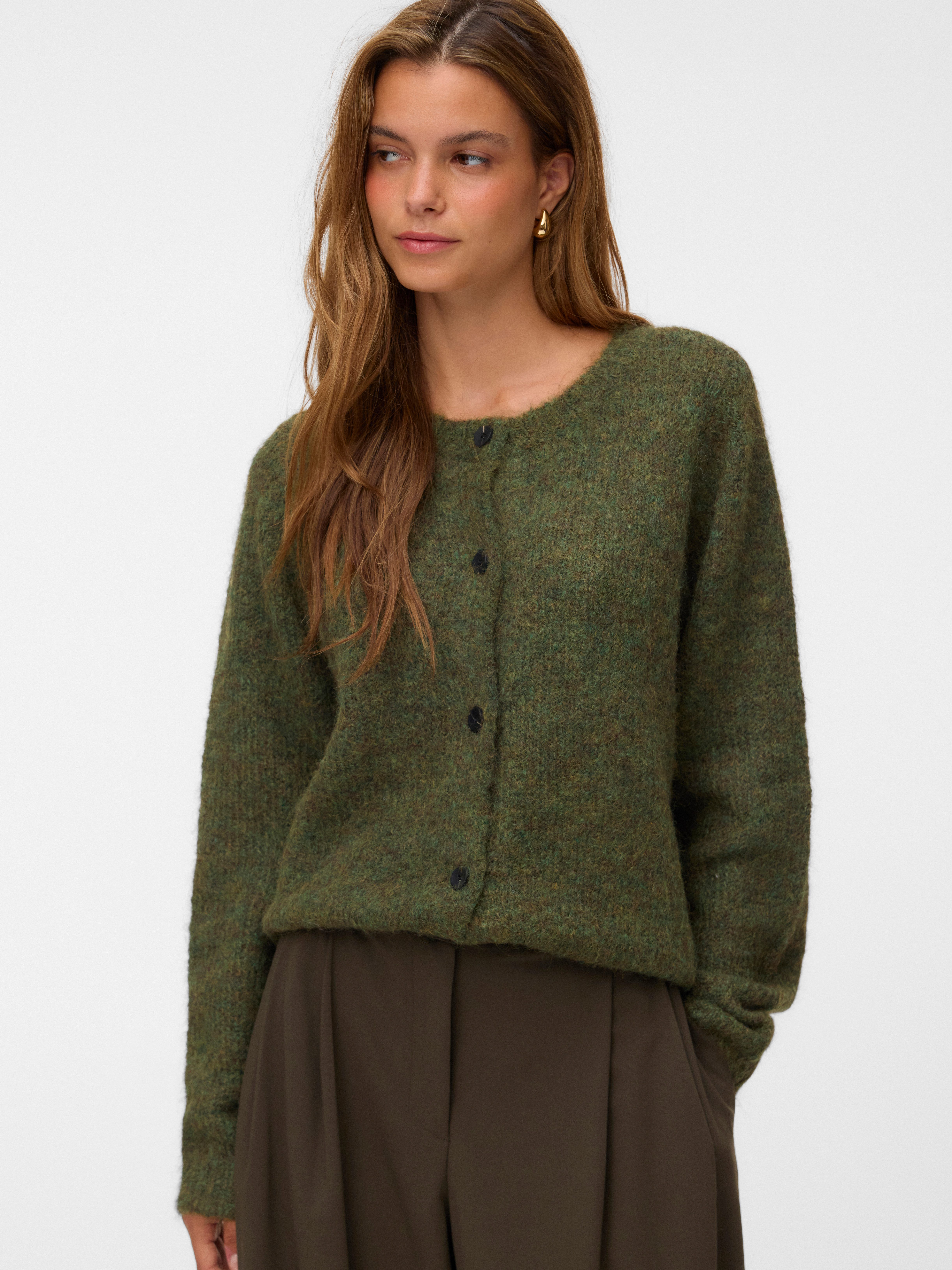 Vero Moda Strickjacke VMNOVAH LS O-NECK BUTTON CARDI GA NOOS Materialmix, regular fit