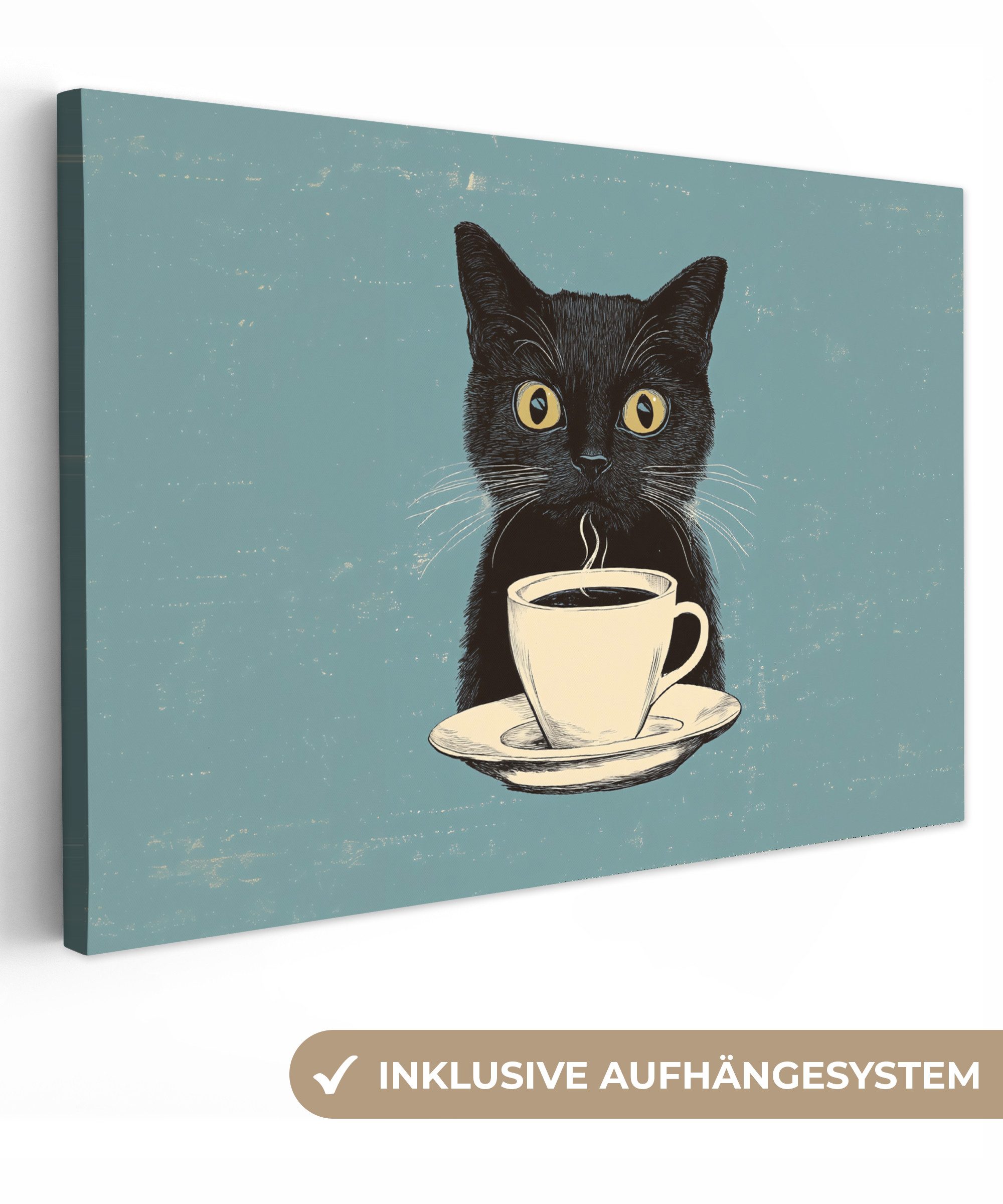 Leinwandbild Katze - Schwarz - Kaffee - Minimalistisch