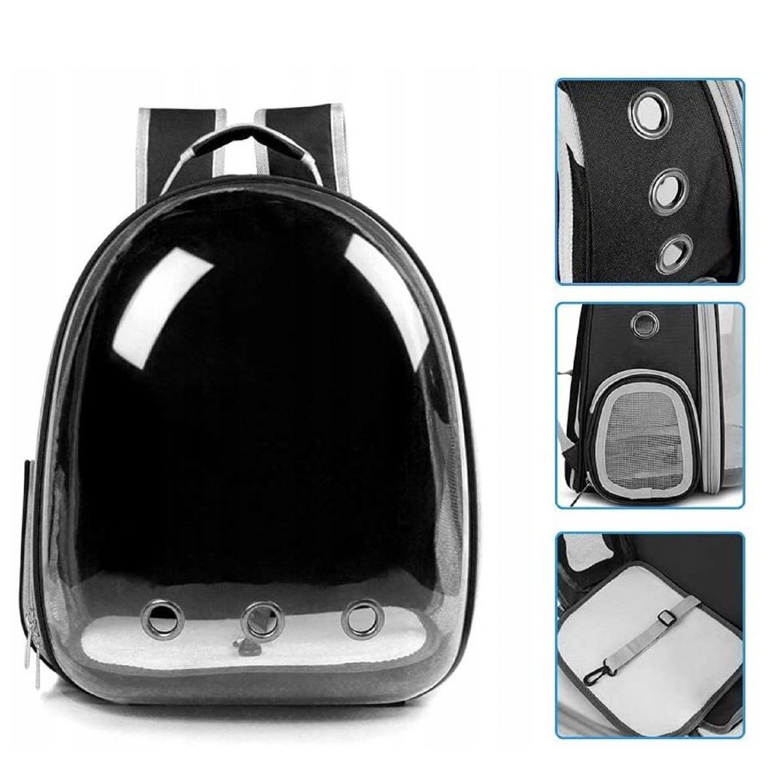 QLS Tierreisebox Transportrucksack 40x30x28 cm bis 7 kg, transparent, Sichtblende, Belüftung, wasserabweisend, Kunststoff