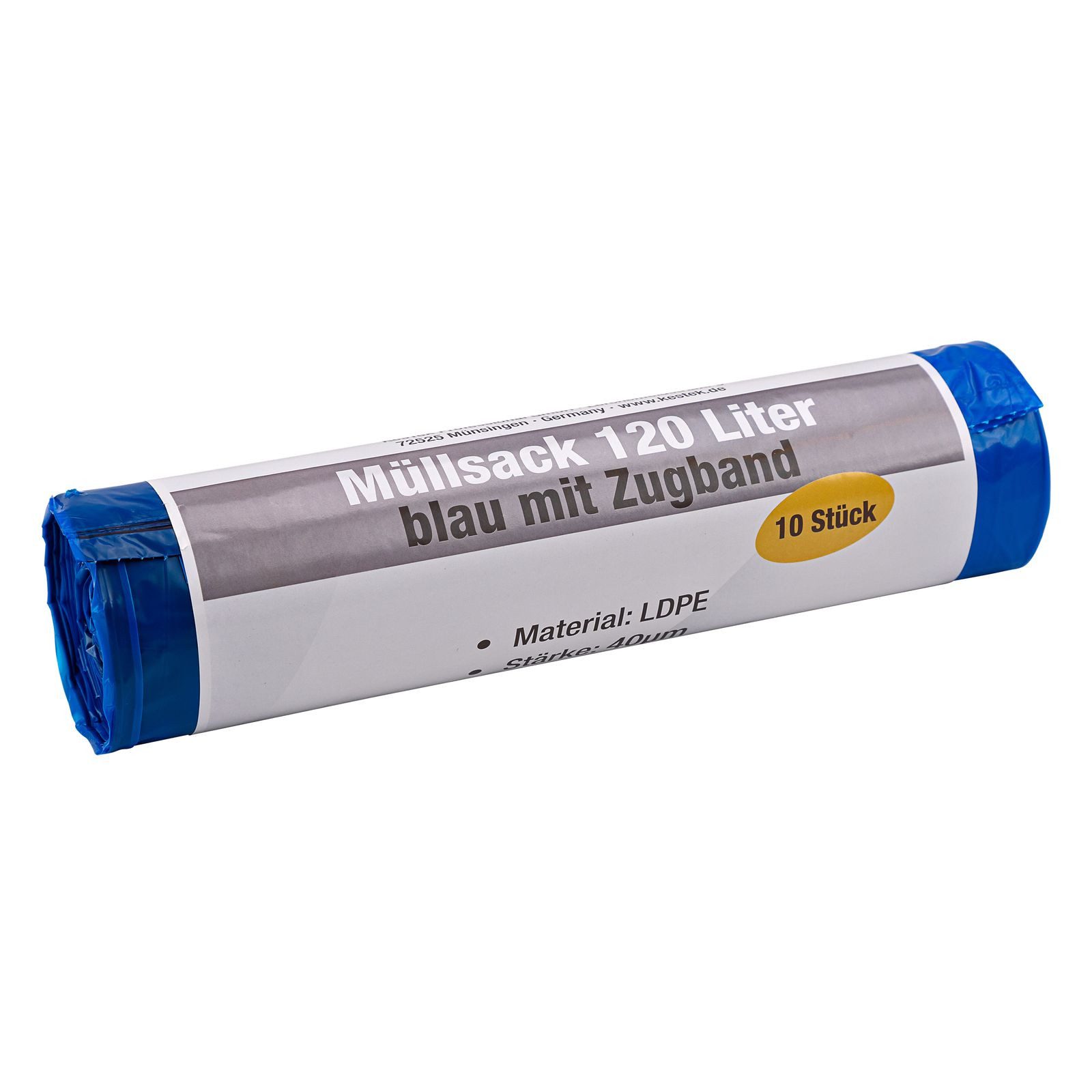 KesTek Müllsack Müllsack 120 Ltr. blau mit Zugband 10 Stück 40µm