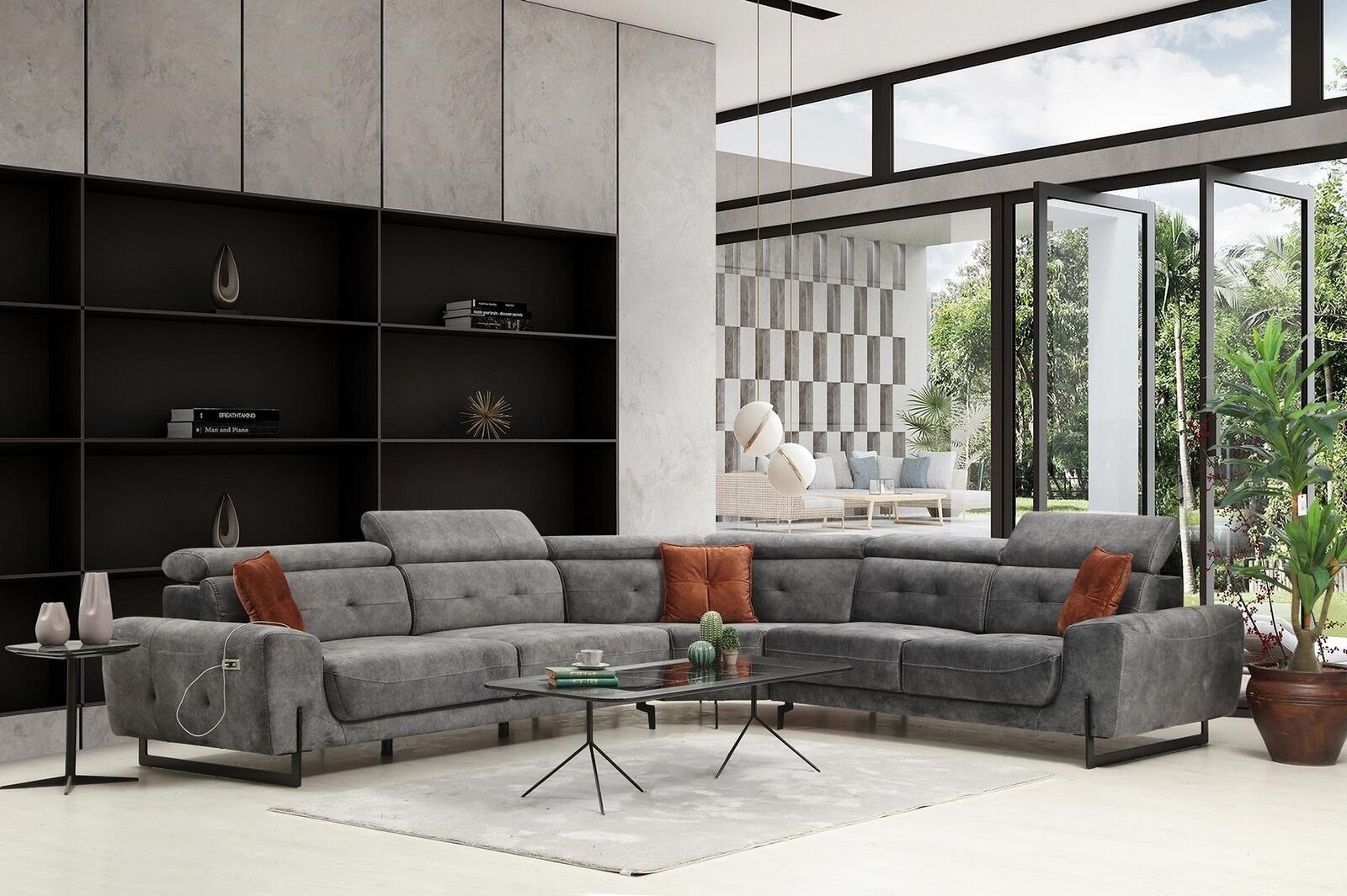 Couch Ecksofa Teile, Made in Grau Europa Sofa Wohnzimmer Ecksofa JVmoebel U-Form 5 Designer Polster,