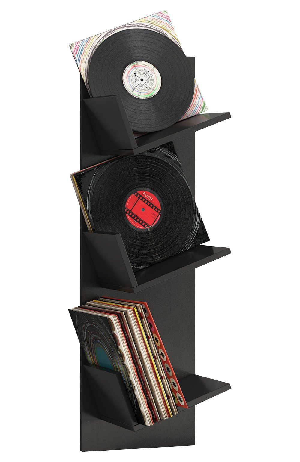 VCM CD-Regal Holz Bücher Schallplatten Wandregal LP Hänge 1-tlg. Schwarz Sulda