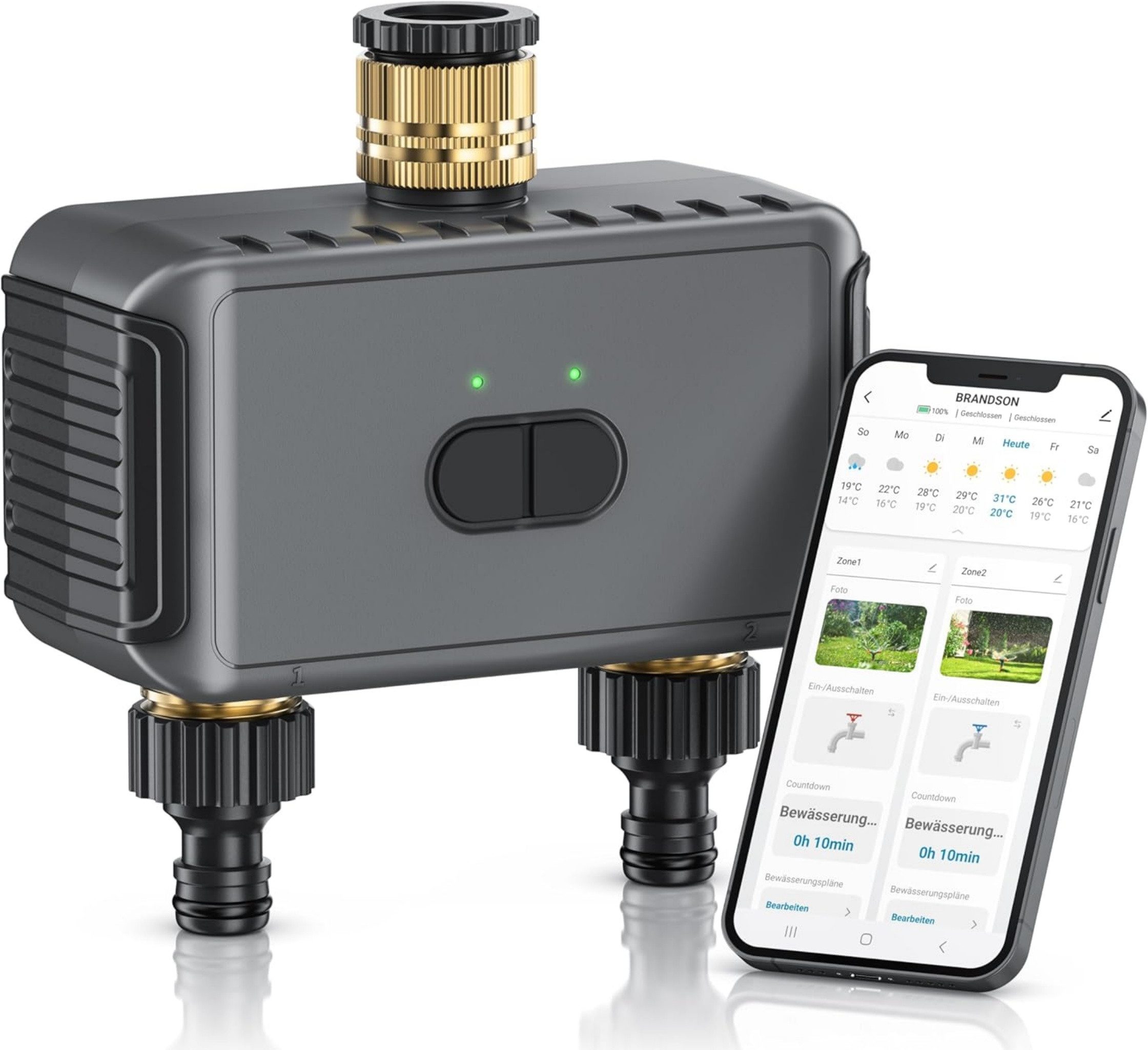 Blossom Bewässerungscomputer Smart mit WLAN - 2 Ausgänge WiFi Bewässerungssystem Garten mit App, (Automatische Bewässerung Regenverzögerung), Bewässerungstimer Alexa & Google Assistant kompatibel, IPX5