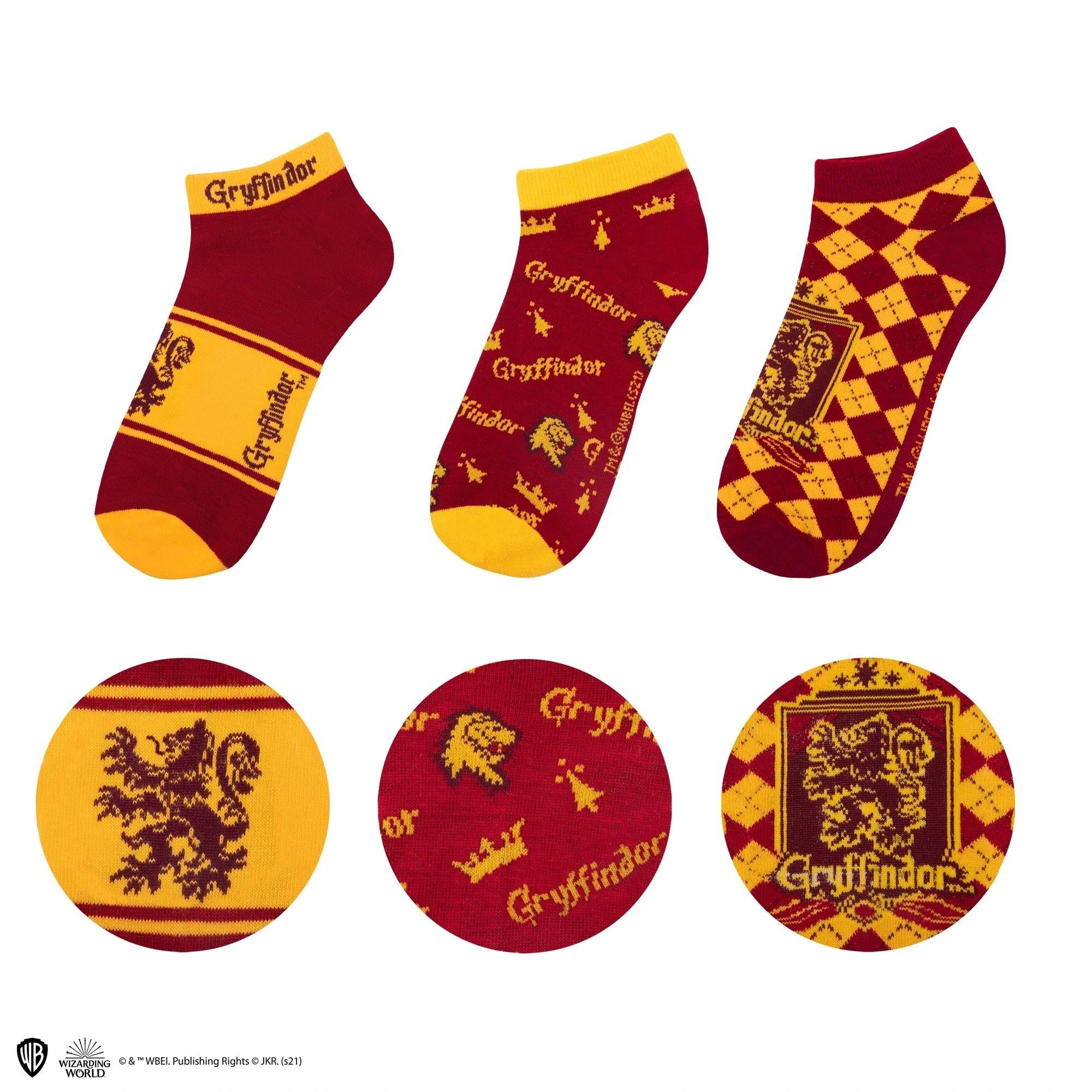 Cinereplicas Sneakersocken Harry Potter - "Gryffindor" 3er Paar / Bundle - Sneaker Socken