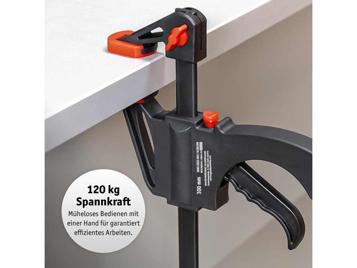 WALTER Spannzwinge Schnellspannzwingen 2er Set, Spannweite 300 mm, Spannkraft von bis zu 120 kg