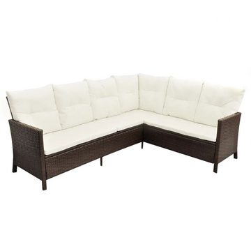 vidaXL Garten-Essgruppe 4-tlg Garten Lounge Set mit Auflagen Polyrattan Braun Sitzgruppe Set L